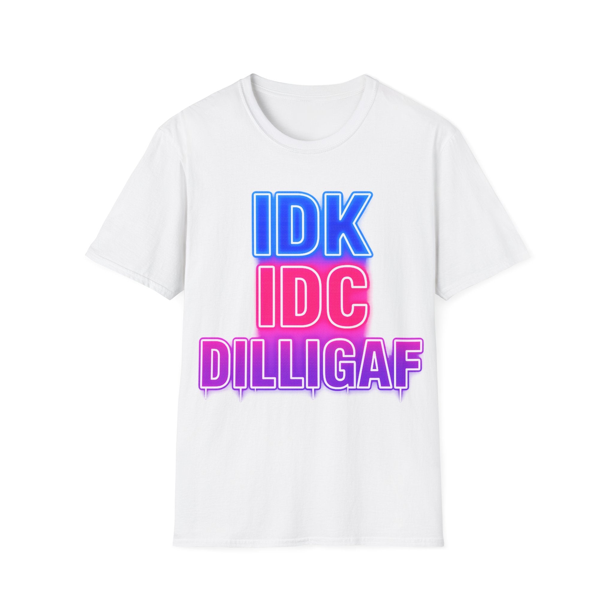 IDK IDC Dilligaf Graphic Adult T-Shirt – Neon Retro Statement Tee
