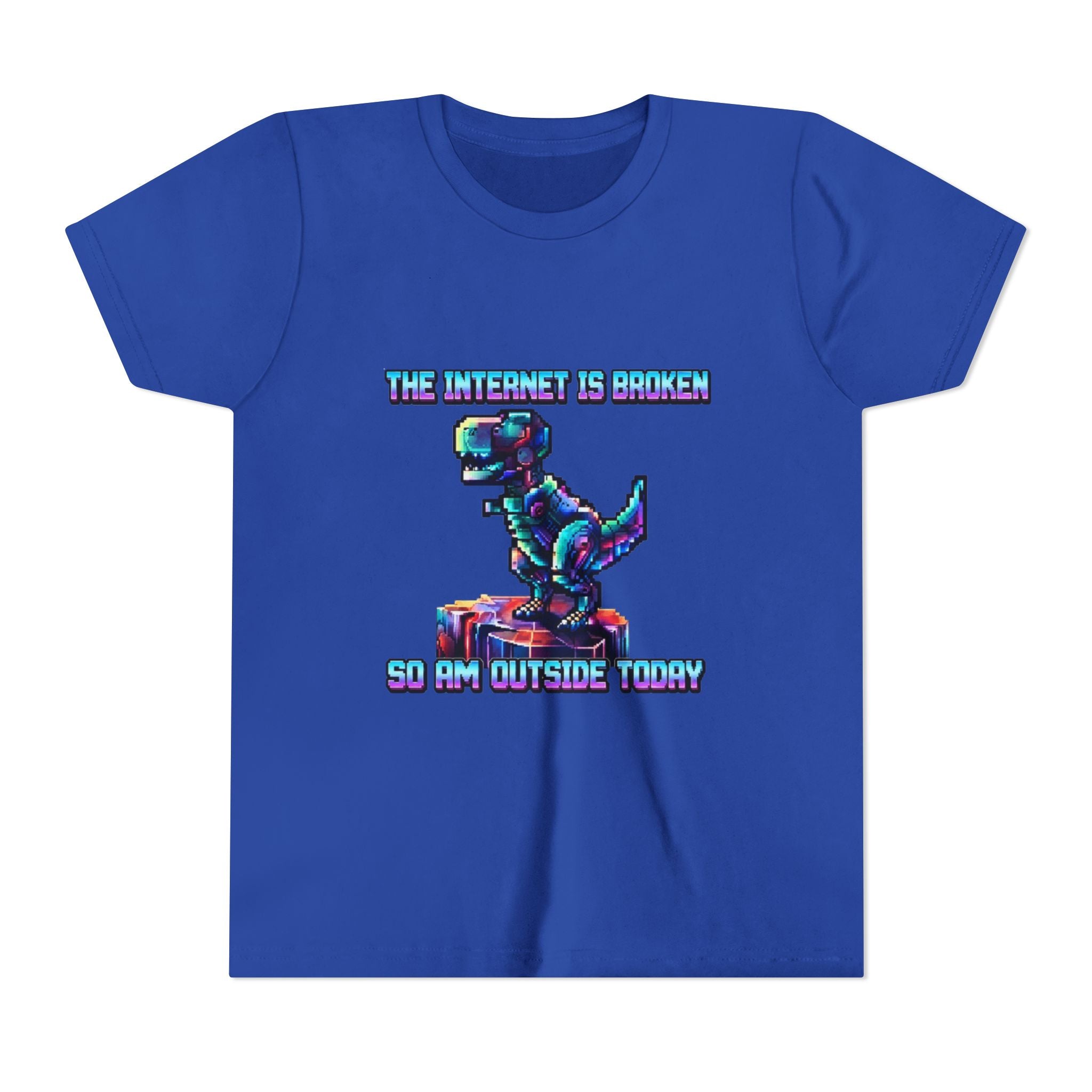 Kids T shirt — Retro Robot Dino “The Internet Is Broken So I’m Outside Today”