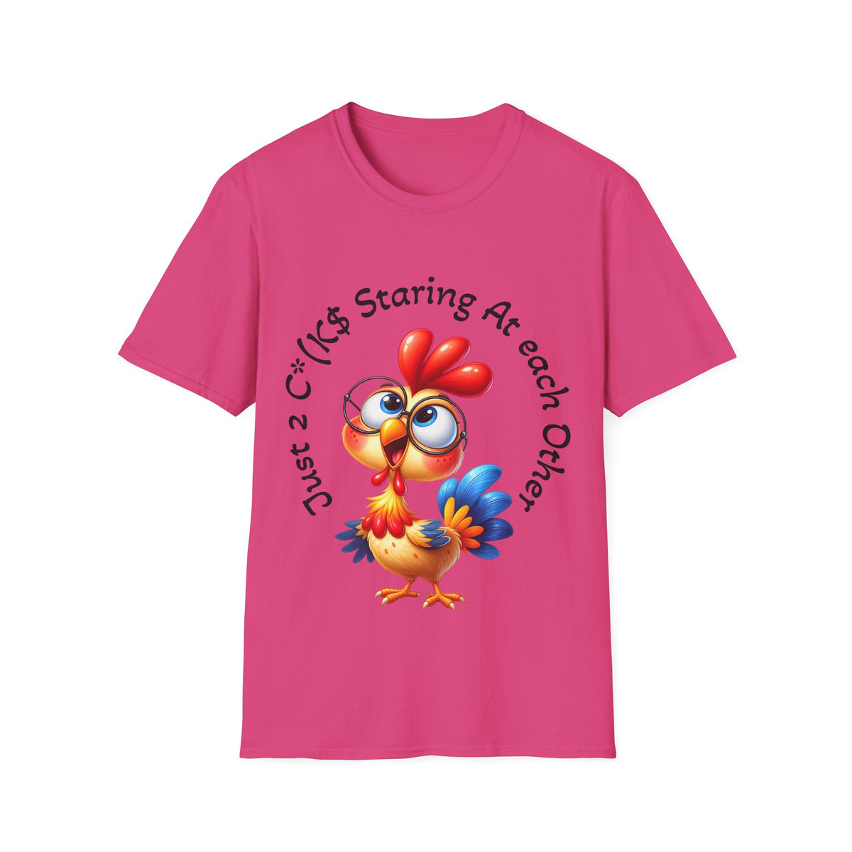 Chicken Cartoon Adult T-Shirt — "Staring At Each Other" Cute Funny Graphic Tee