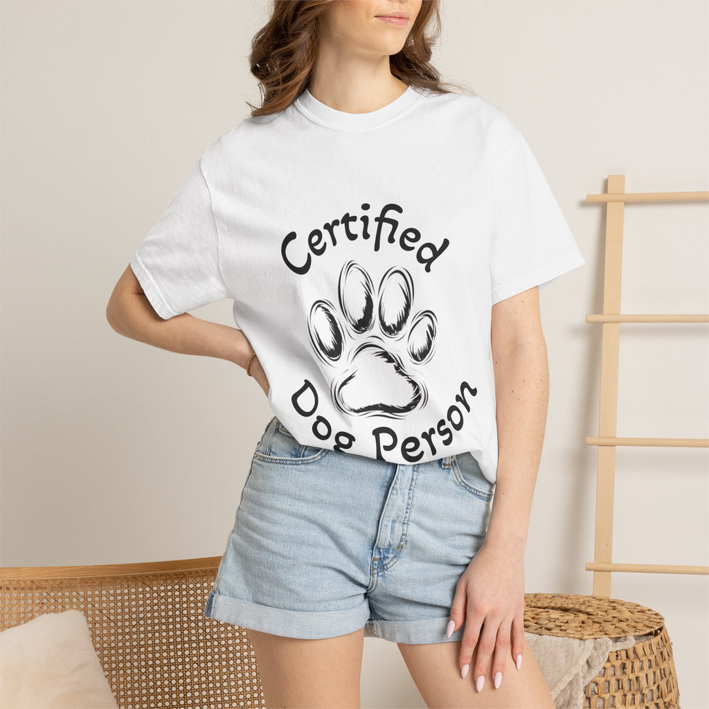 Certified Dog Person Adult T-Shirt — Paw Print Graphic Tee for Dog Lovers