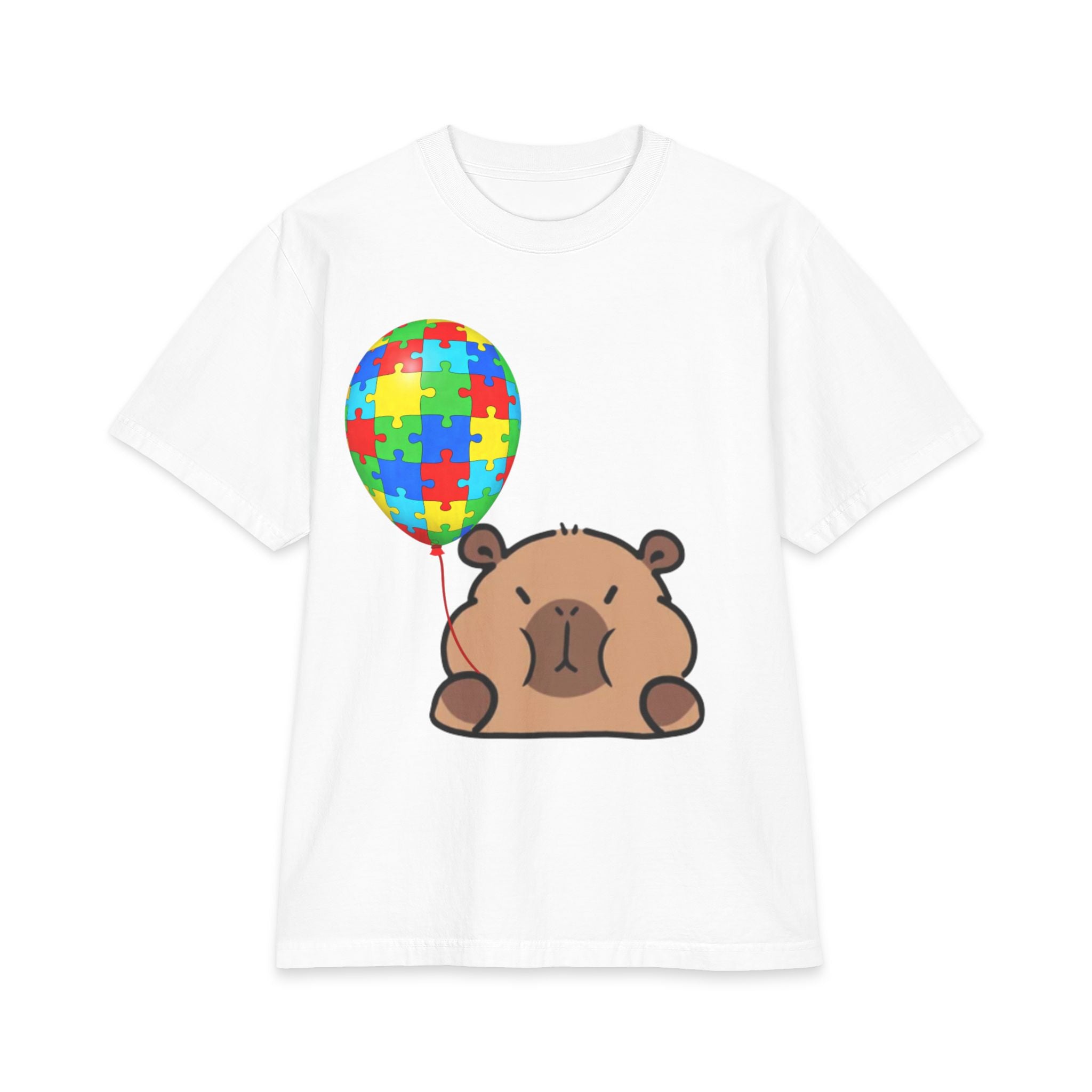Bear with Puzzle Balloon Adult T-Shirt | Autism Awareness, Cute Cartoon Tee