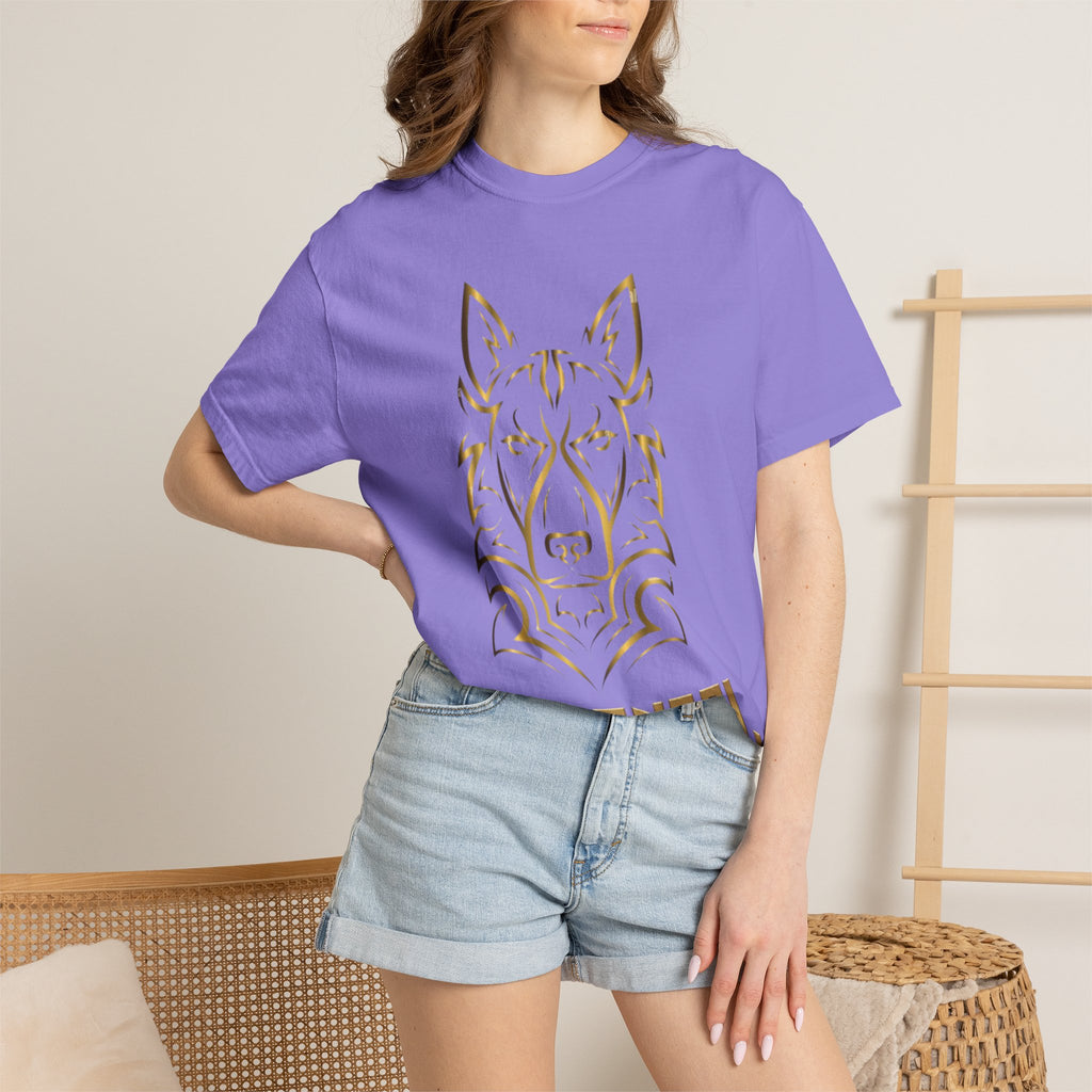 The Angel Wolf Adult T-Shirt — Gold Line Art Graphic Tee