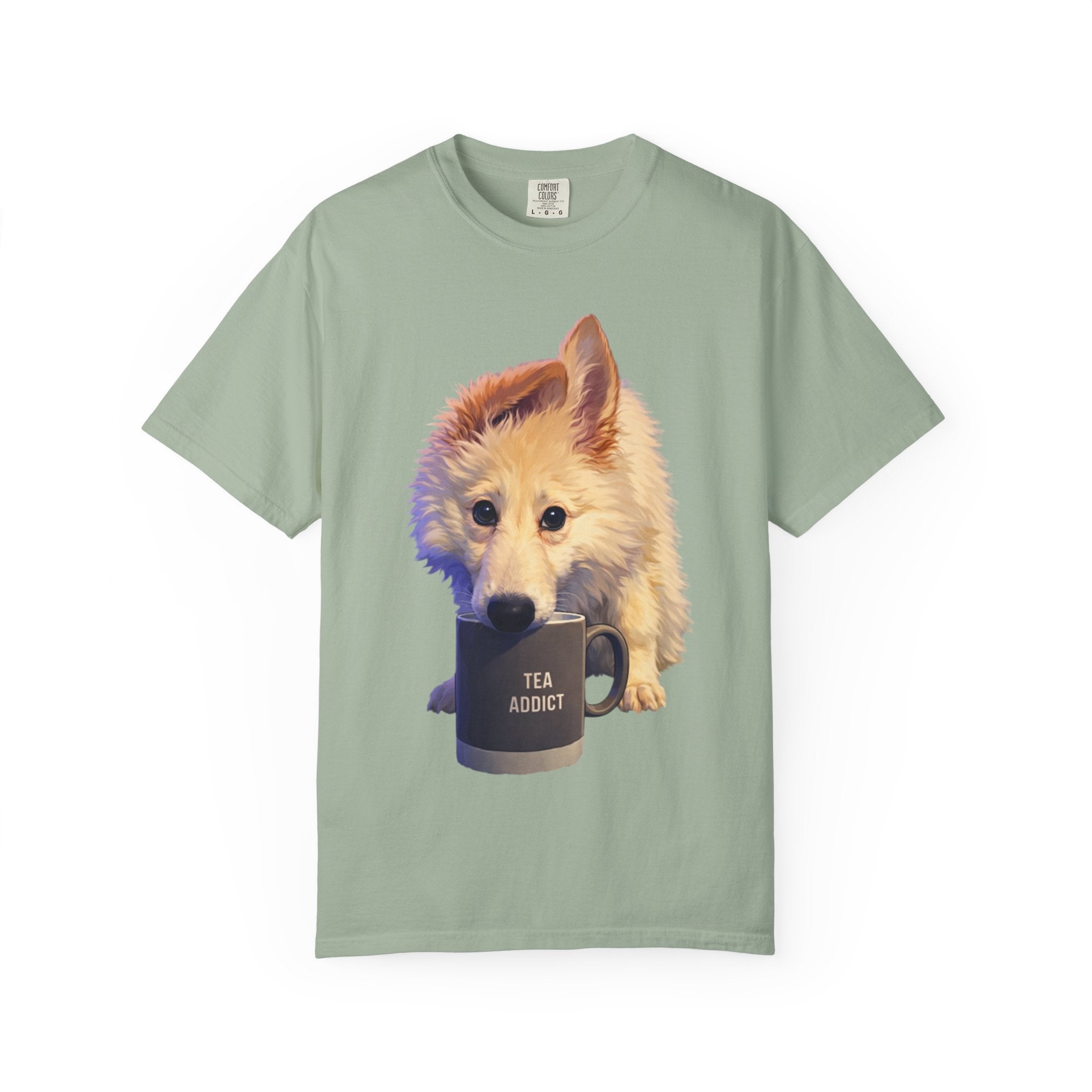 Tea Addict Puppy tee | Tyra Illustration Adult T-Shirt