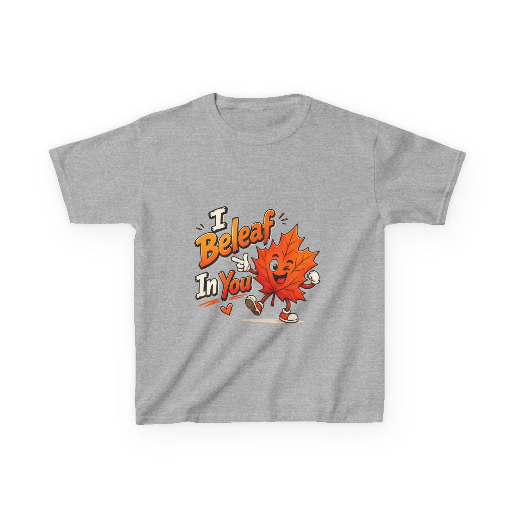 Kids Tee — "I Beleaf In You" Cute Autumn Leaf Motivational Shirt