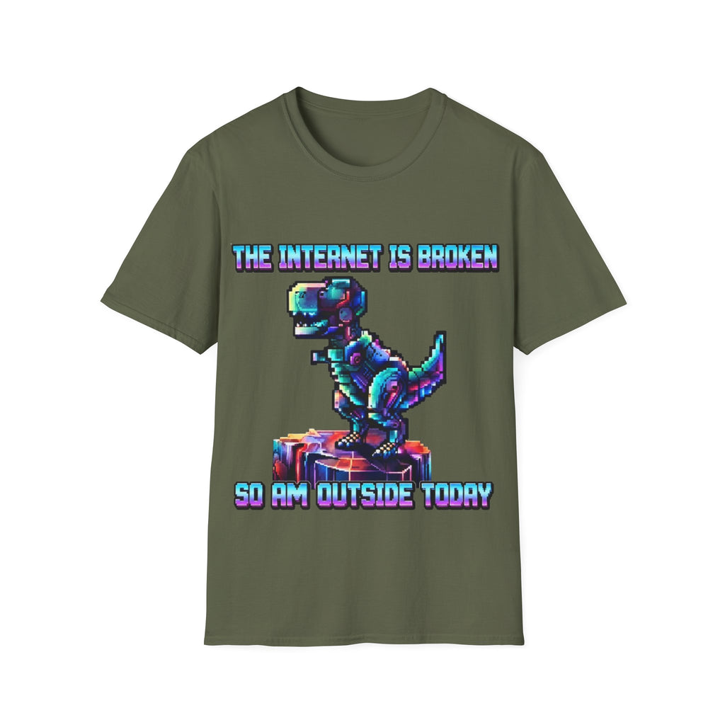 Internet Is Broke Adult  T-Shirt — Retro Pixel Dino "So Am I" Graphic Tee