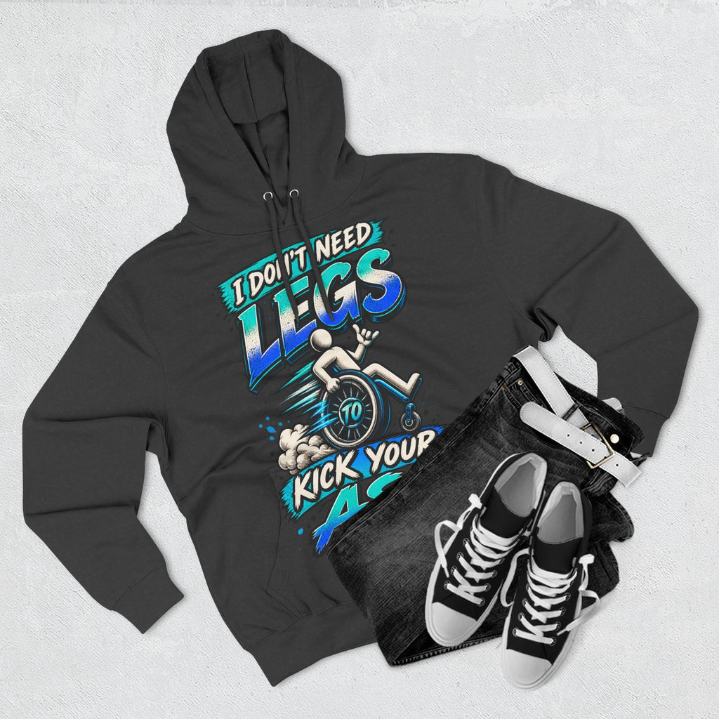 Adult Hoodie — "I Don't Need Legs to Kick Your Ass" Wheelchair Pride Graphic Hoodie
