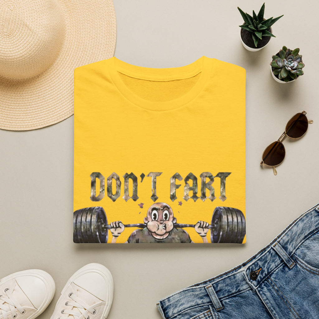 Don't Fart Weightlifting  Adult T‑Shirt — Funny Gym Workout Tee