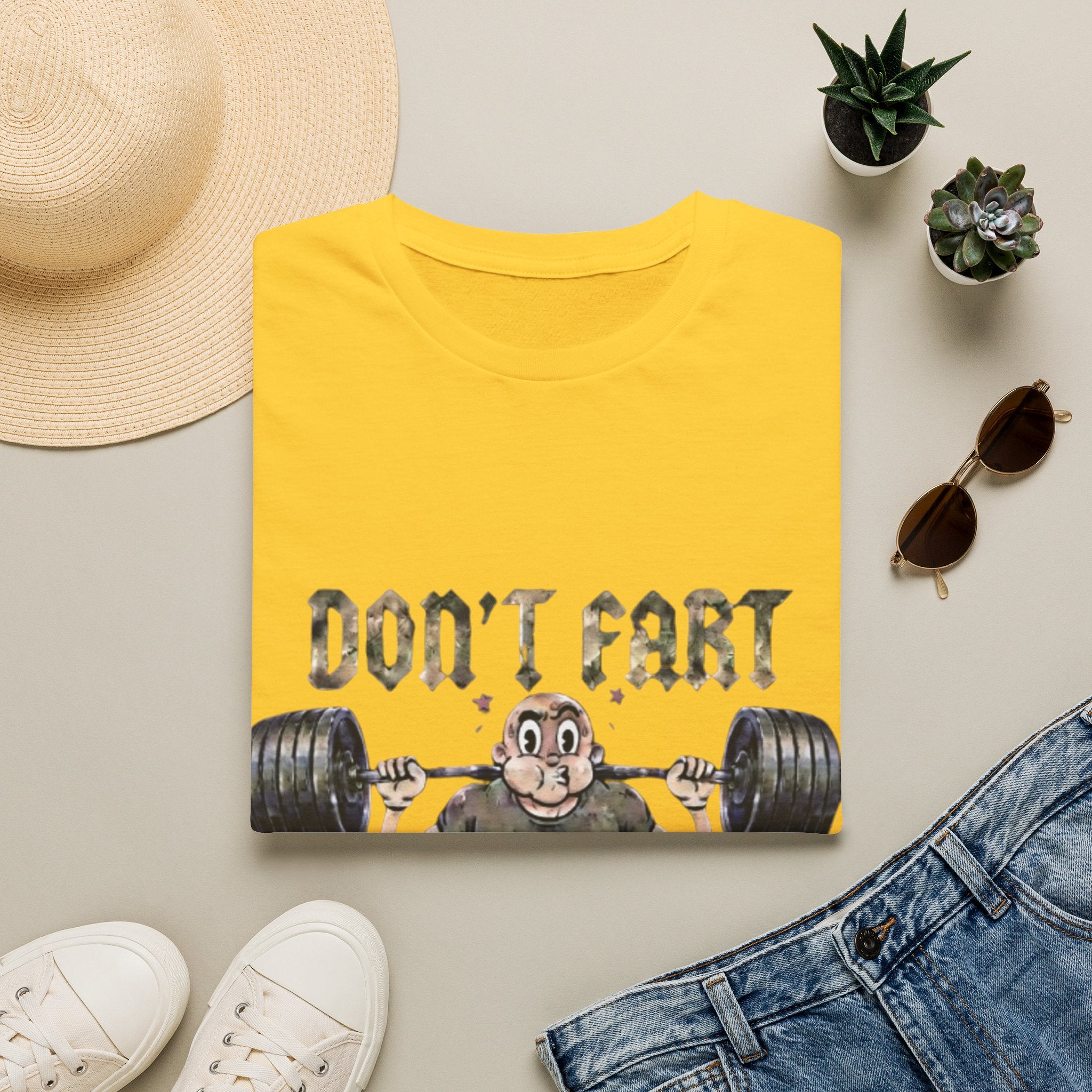 Don't Fart Weightlifting  Adult T‑Shirt — Funny Gym Workout Tee