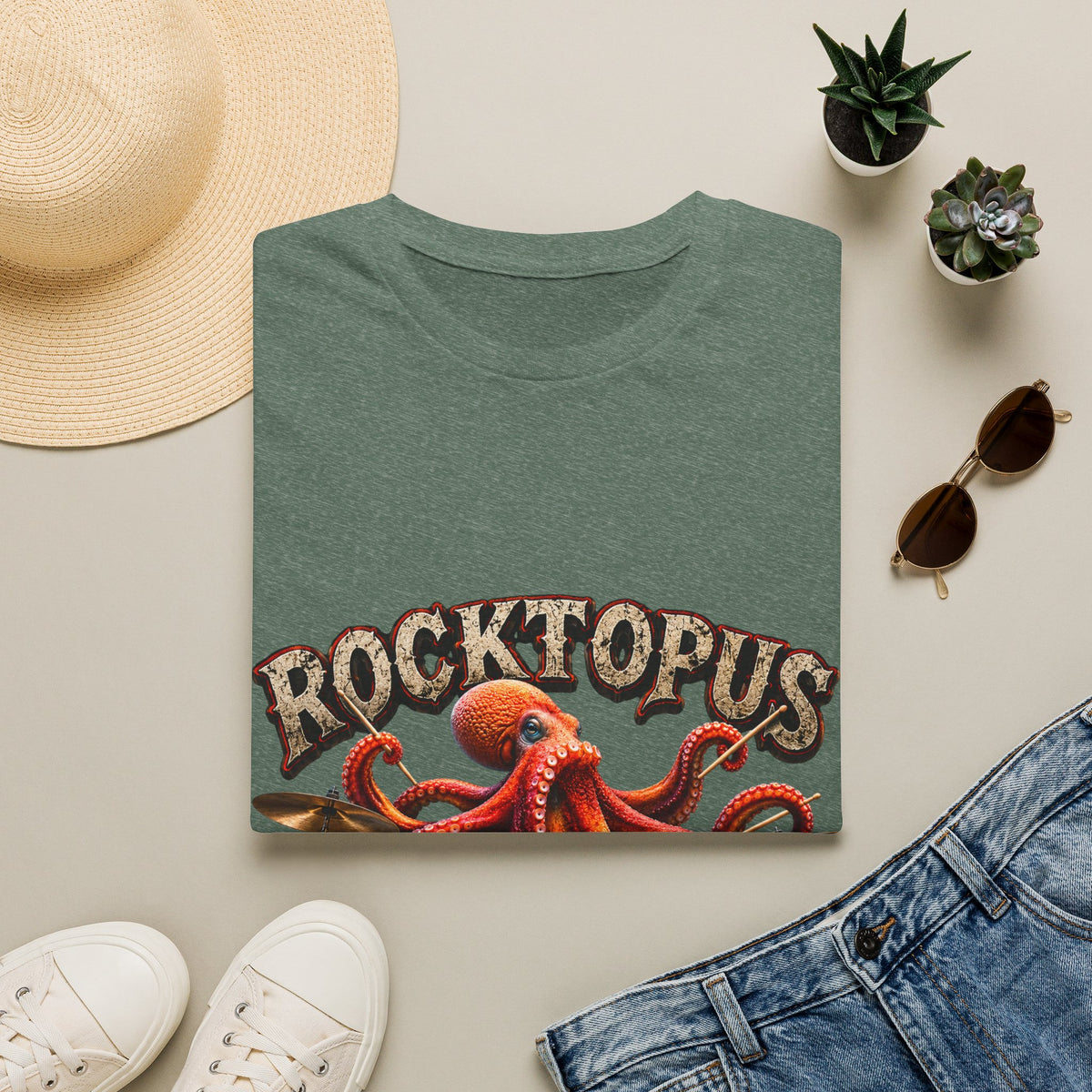 Rocktopus Drummer Adult T-Shirt — Octopus Band Vintage Rock Tee
