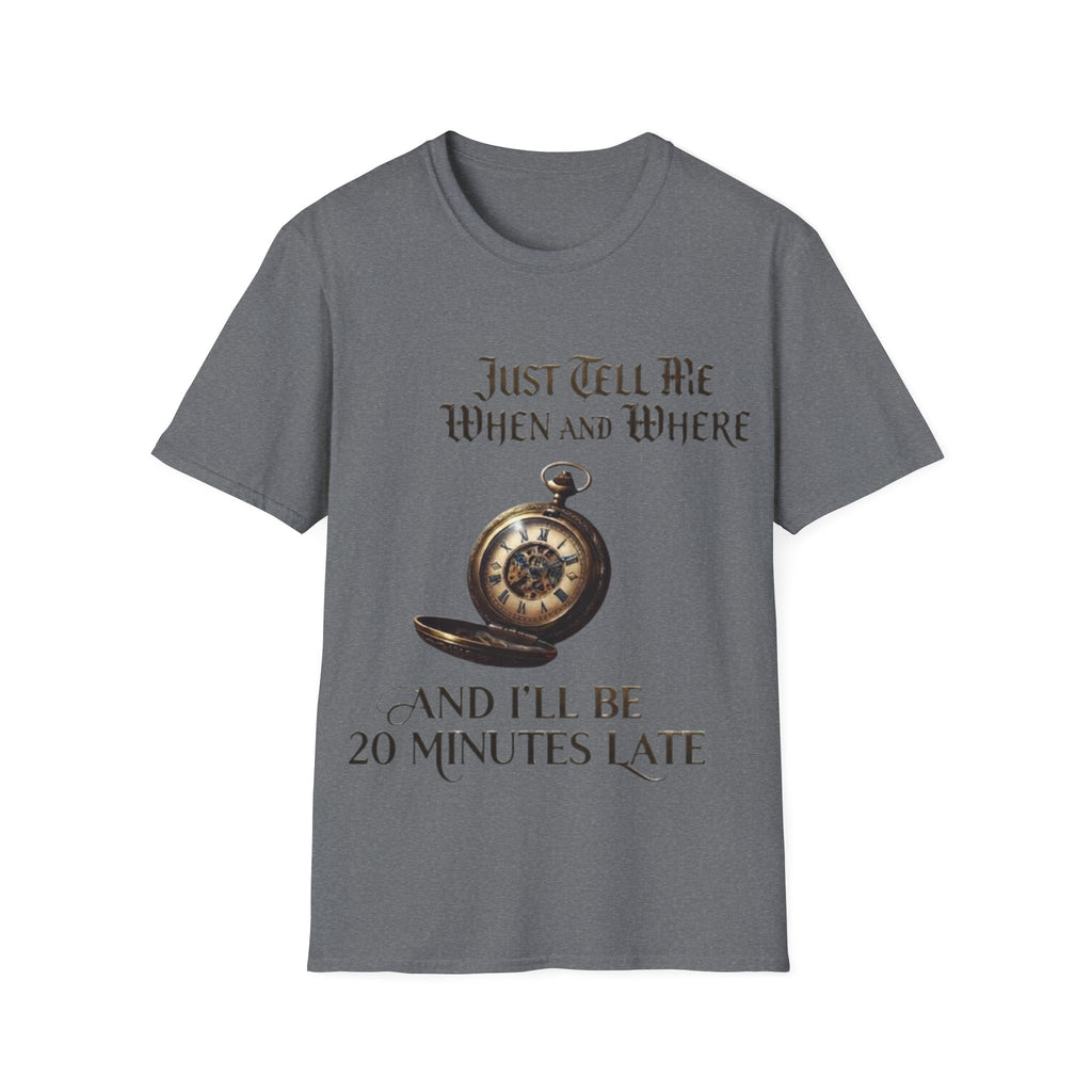 Pocket Watch Adult T-Shirt — "Just Tell Me When and Where" Vintage Timepiece Tee
