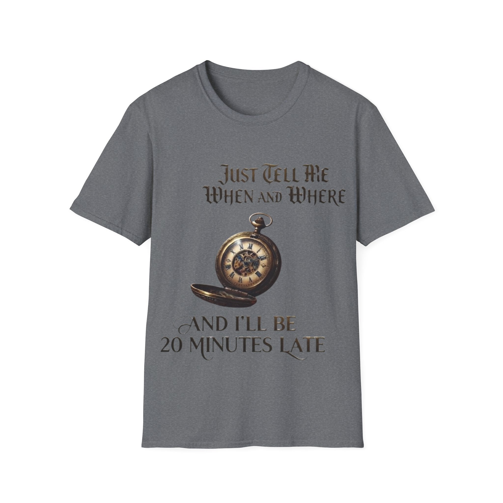 Pocket Watch Adult T-Shirt — "Just Tell Me When and Where" Vintage Timepiece Tee