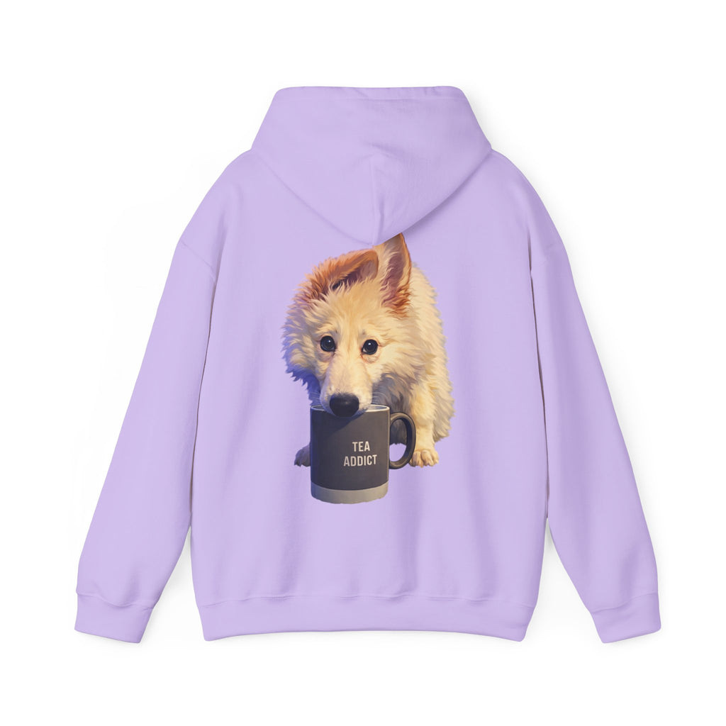 Cute Fluffy Dog With Tea Mug Adult Hoodie | Dog Illustration Sweatshirt