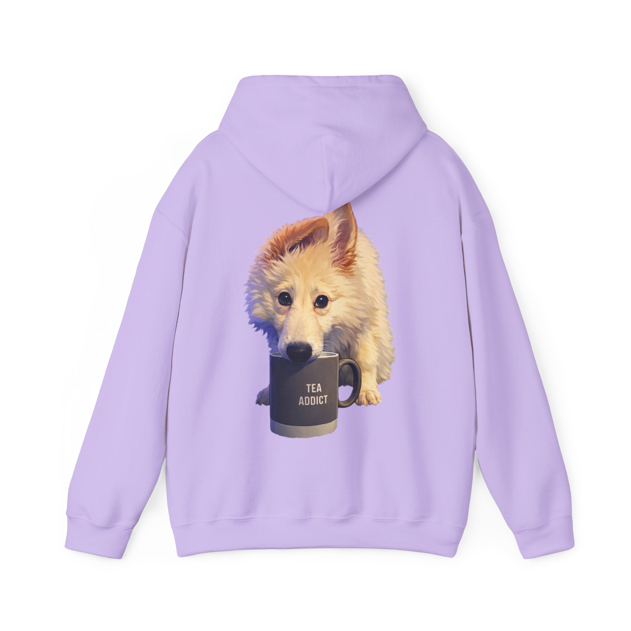 Cute Fluffy Dog With Tea Mug Adult Hoodie | Dog Illustration Sweatshirt