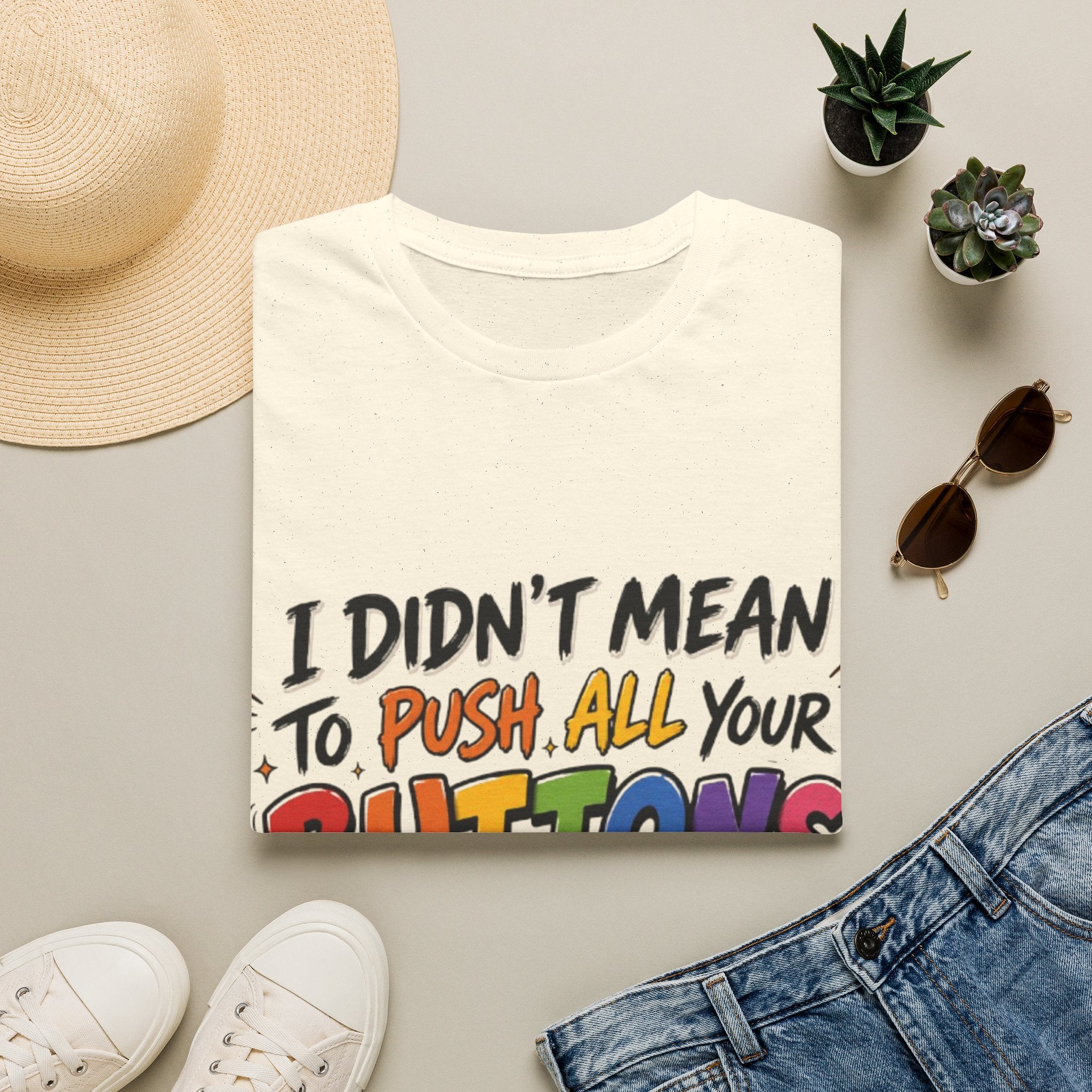 I Didn't Mean to Push All Your Buttons Adult T-Shirt — Funny Colorful Graphic Tee