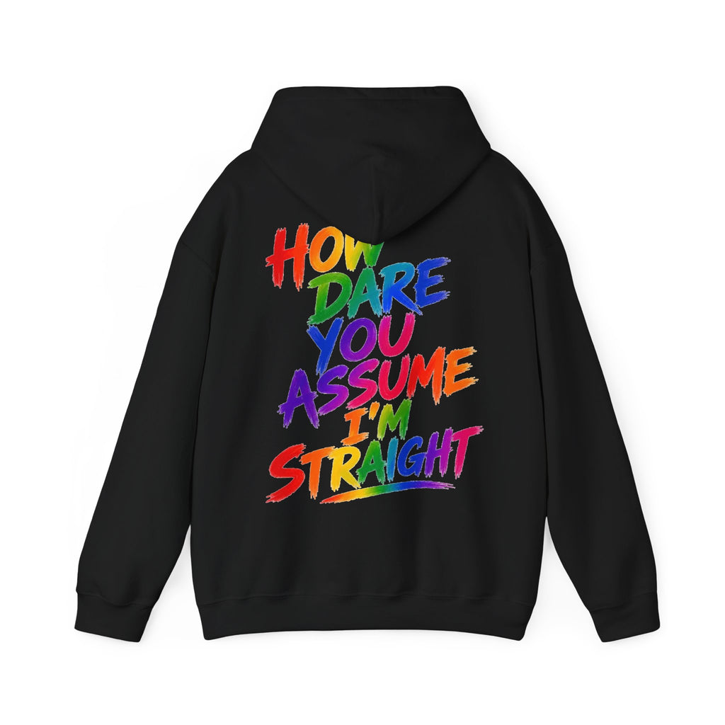 How Dare You Assume I'm Straight Adult Hoodie — Rainbow Pride Statement Sweatshirt