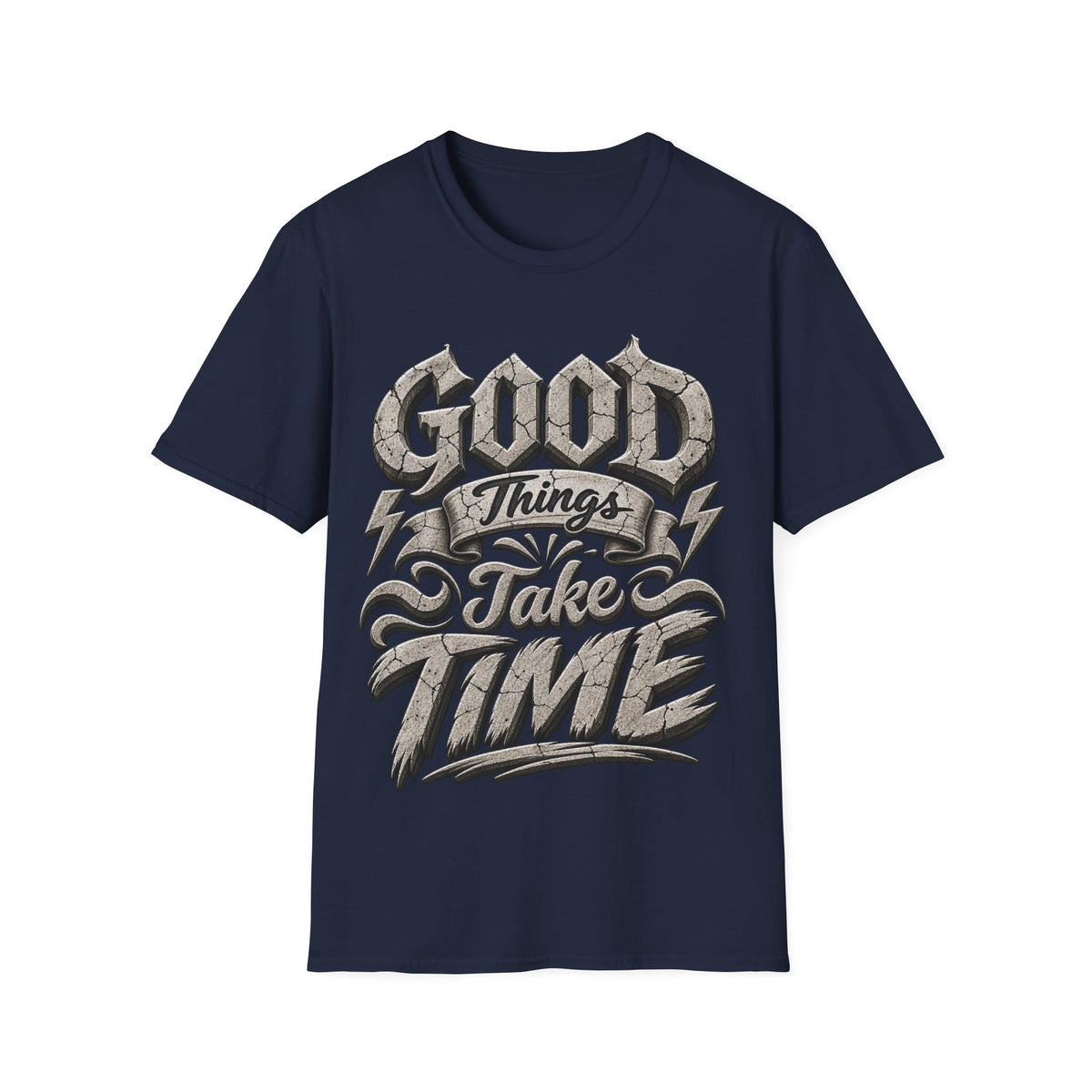 Adult T-Shirt — 'Good Things Take Time' Vintage Script Graphic Tee