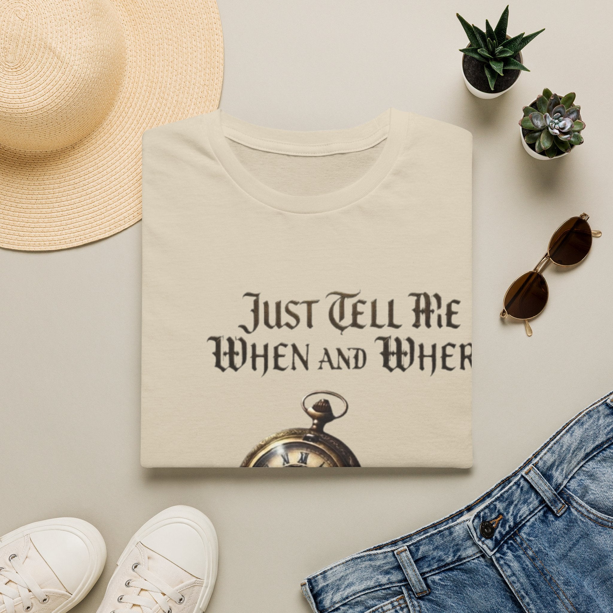 Pocket Watch Adult T-Shirt — "Just Tell Me When and Where" Vintage Timepiece Tee