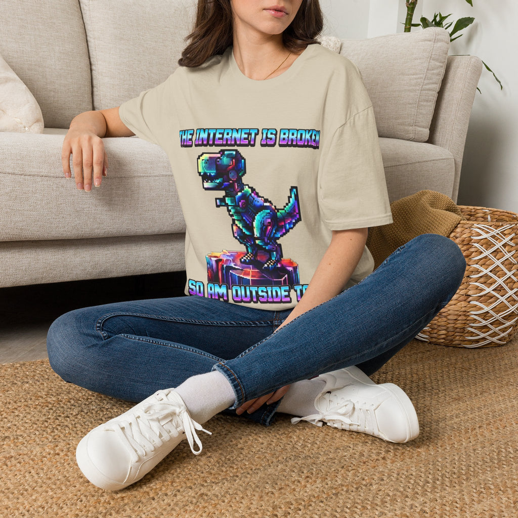 Internet Is Broke Adult  T-Shirt — Retro Pixel Dino "So Am I" Graphic Tee