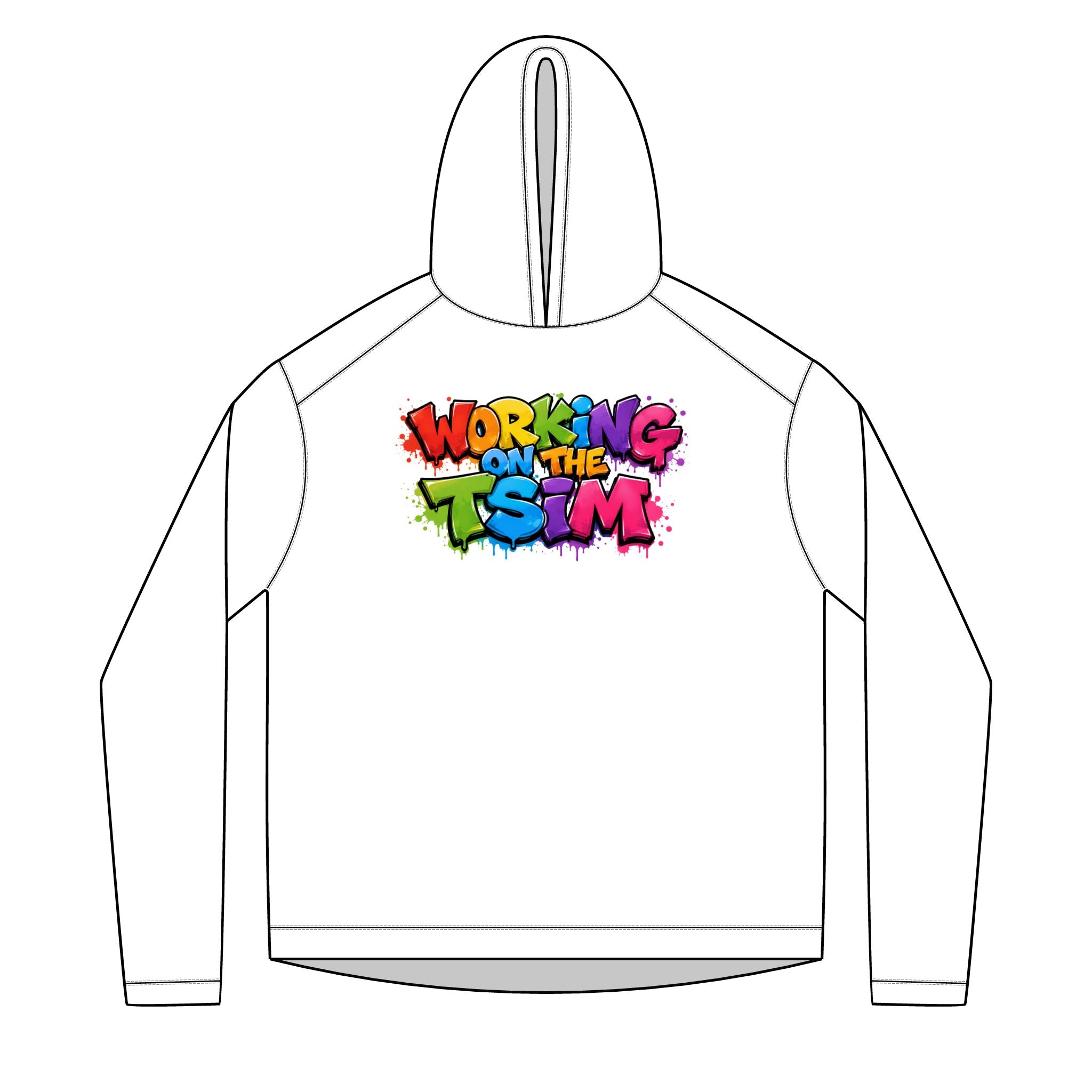 Working on the TSIM Adult Hoodie | Rainbow graffiti text, streetwear sweatshirt