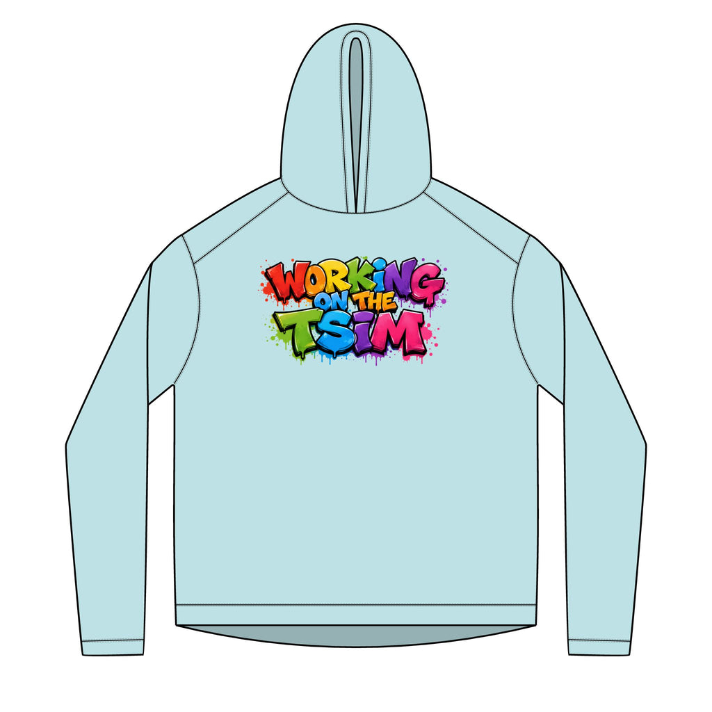Working on the TSIM Adult Hoodie | Rainbow graffiti text, streetwear sweatshirt