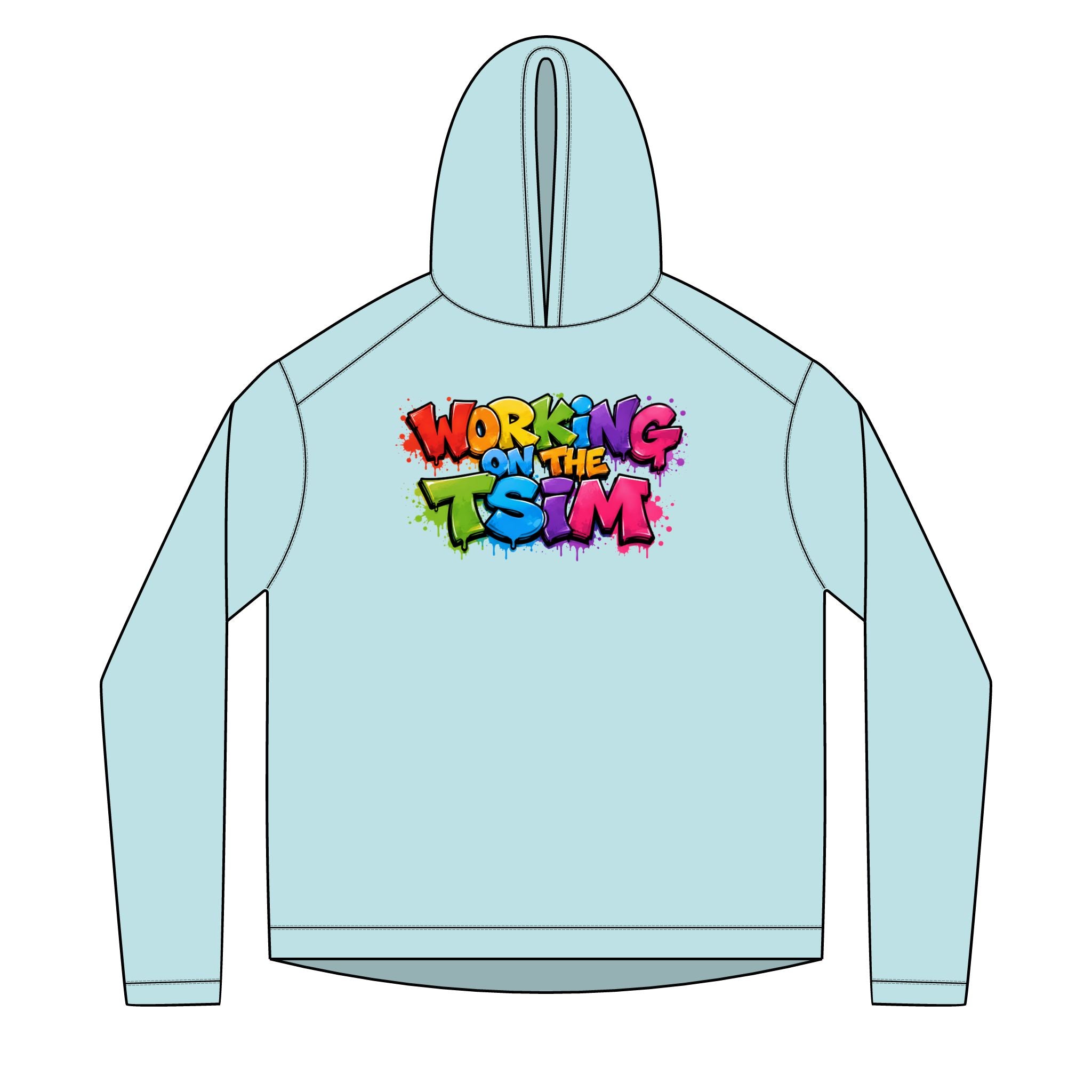 Working on the TSIM Adult Hoodie | Rainbow graffiti text, streetwear sweatshirt