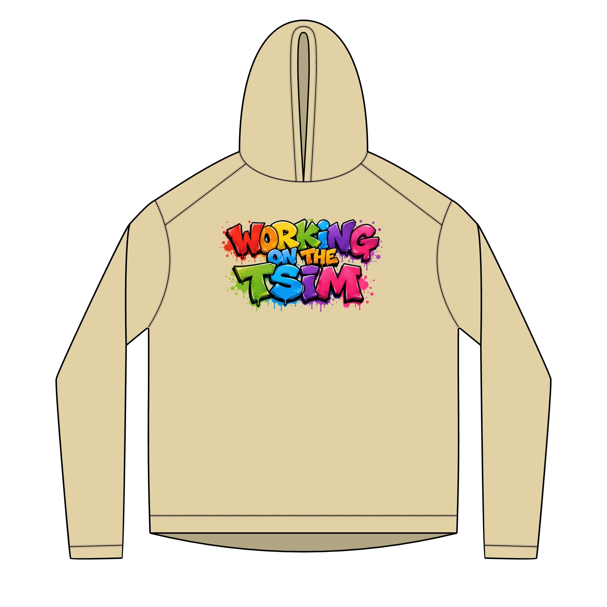 Working on the TSIM Adult Hoodie | Rainbow graffiti text, streetwear sweatshirt