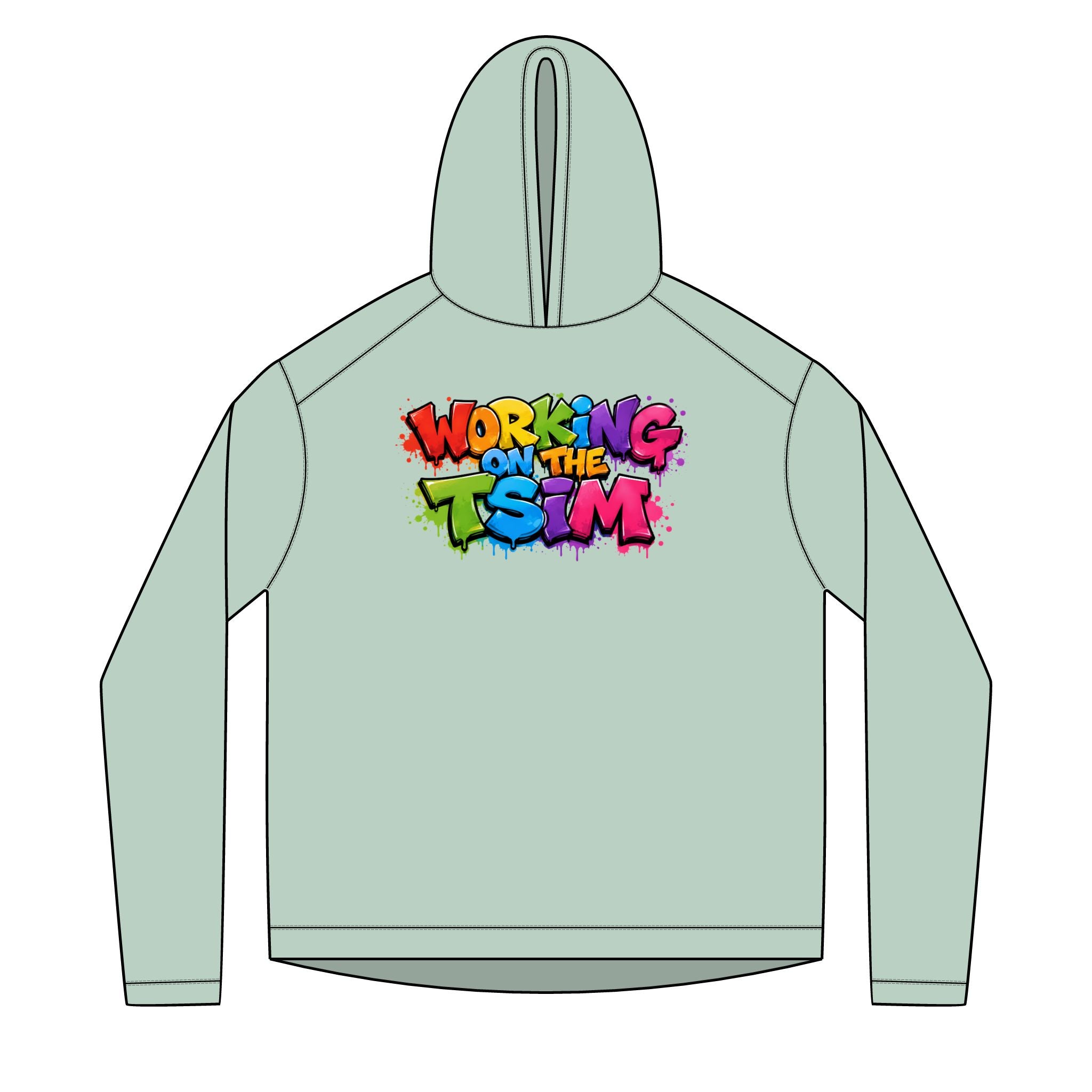 Working on the TSIM Adult Hoodie | Rainbow graffiti text, streetwear sweatshirt
