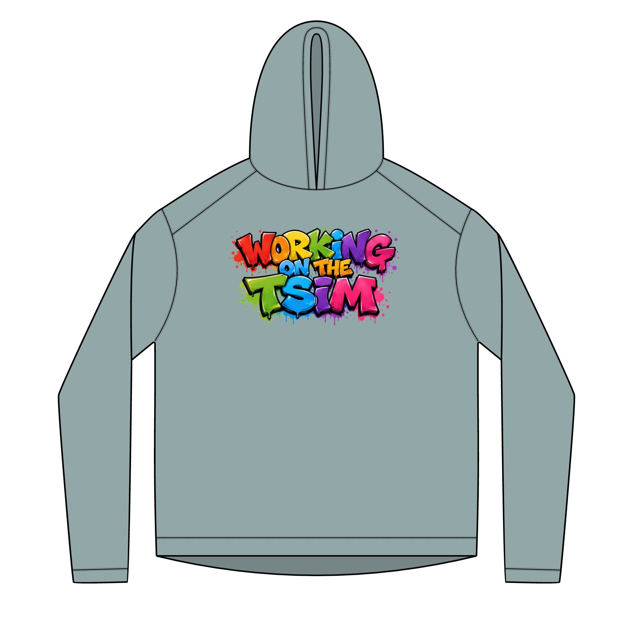 Working on the TSIM Adult Hoodie | Rainbow graffiti text, streetwear sweatshirt