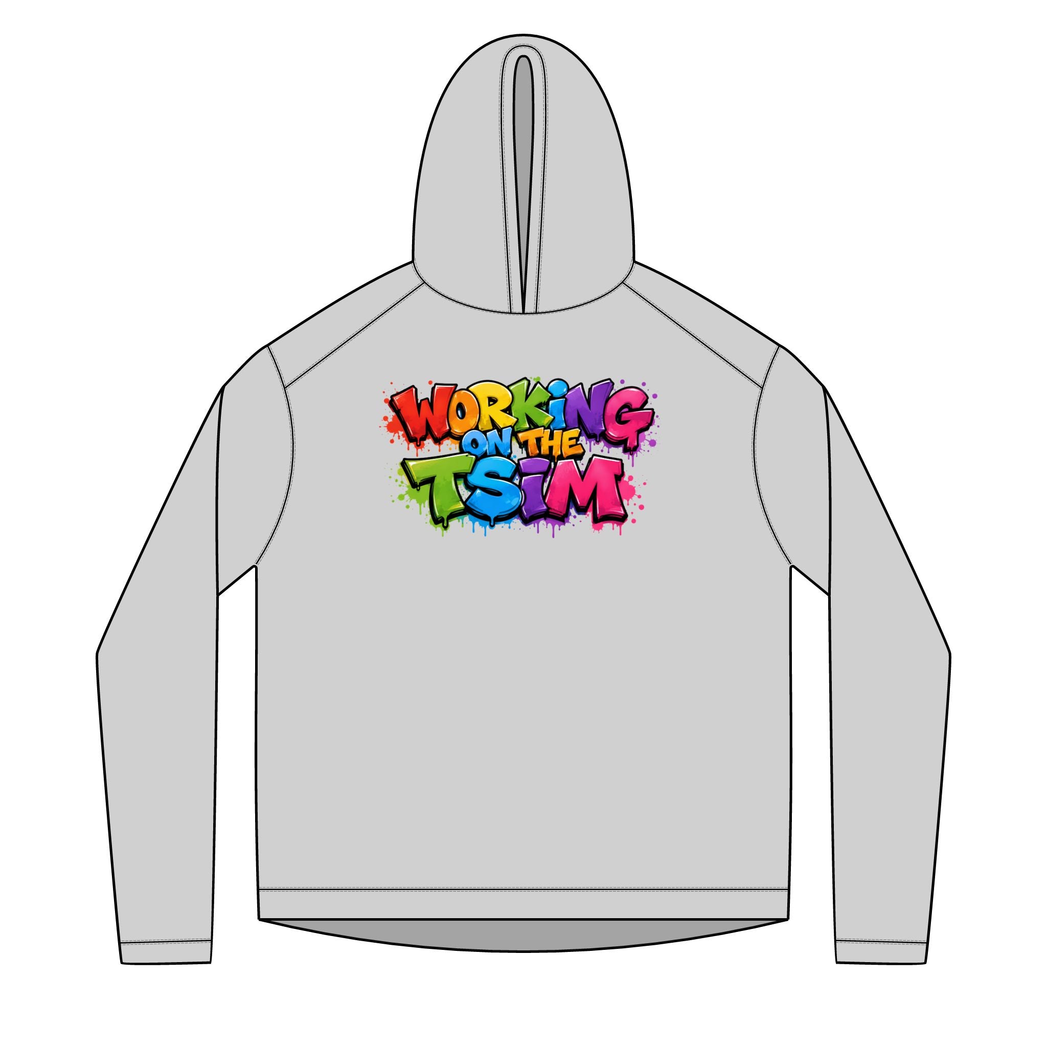 Working on the TSIM Adult Hoodie | Rainbow graffiti text, streetwear sweatshirt