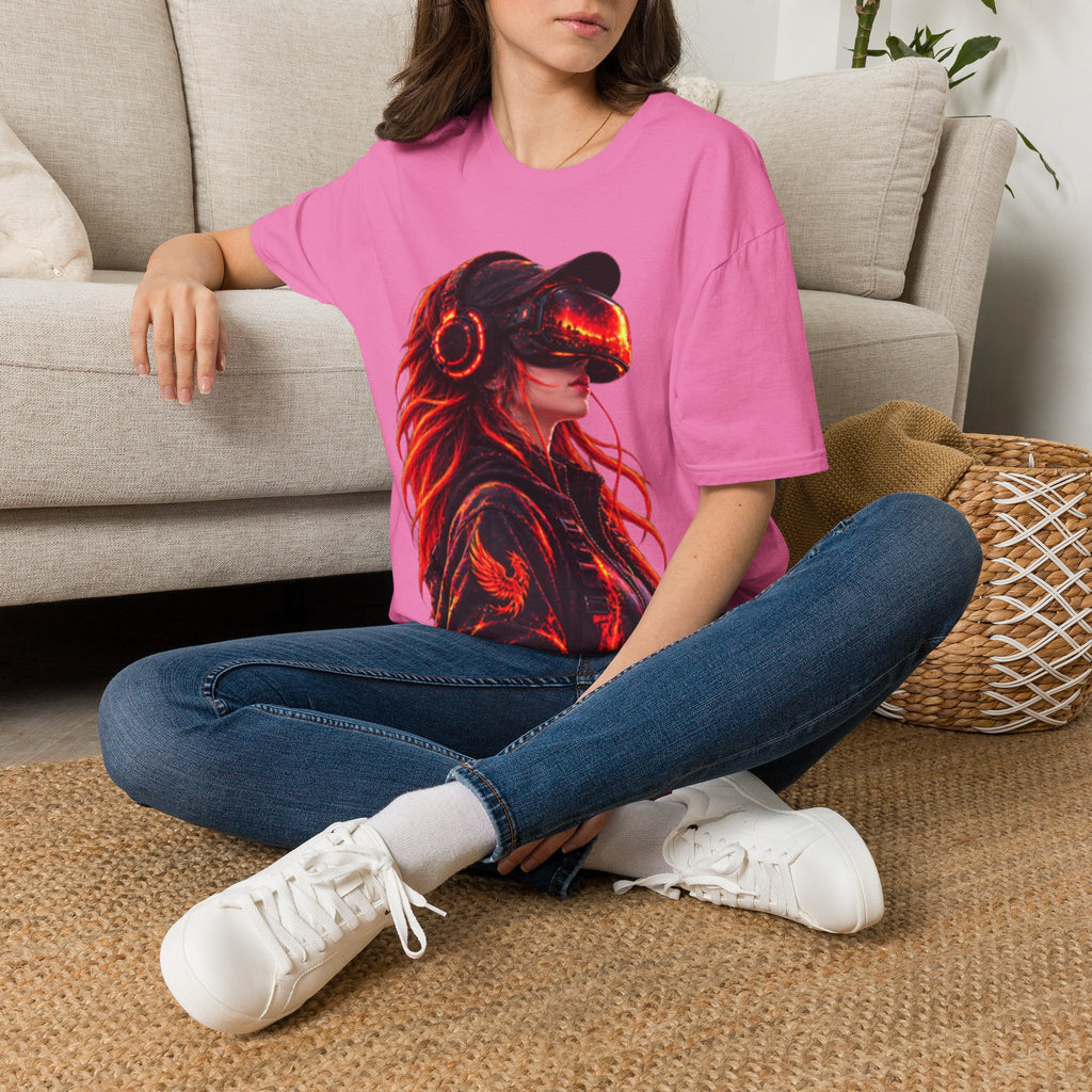 VR Girl Graphic Adult T-Shirt — Neon Cyberpunk Virtual Reality Tee