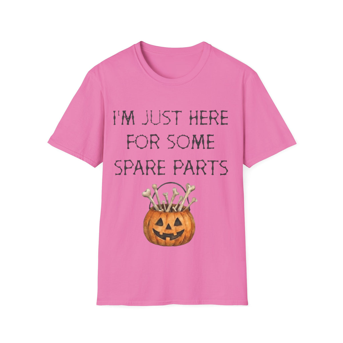 Halloween Pumpkin Jack-o'-Lantern Adult T-Shirt — "I'm Just Here For Some Spare Parts"