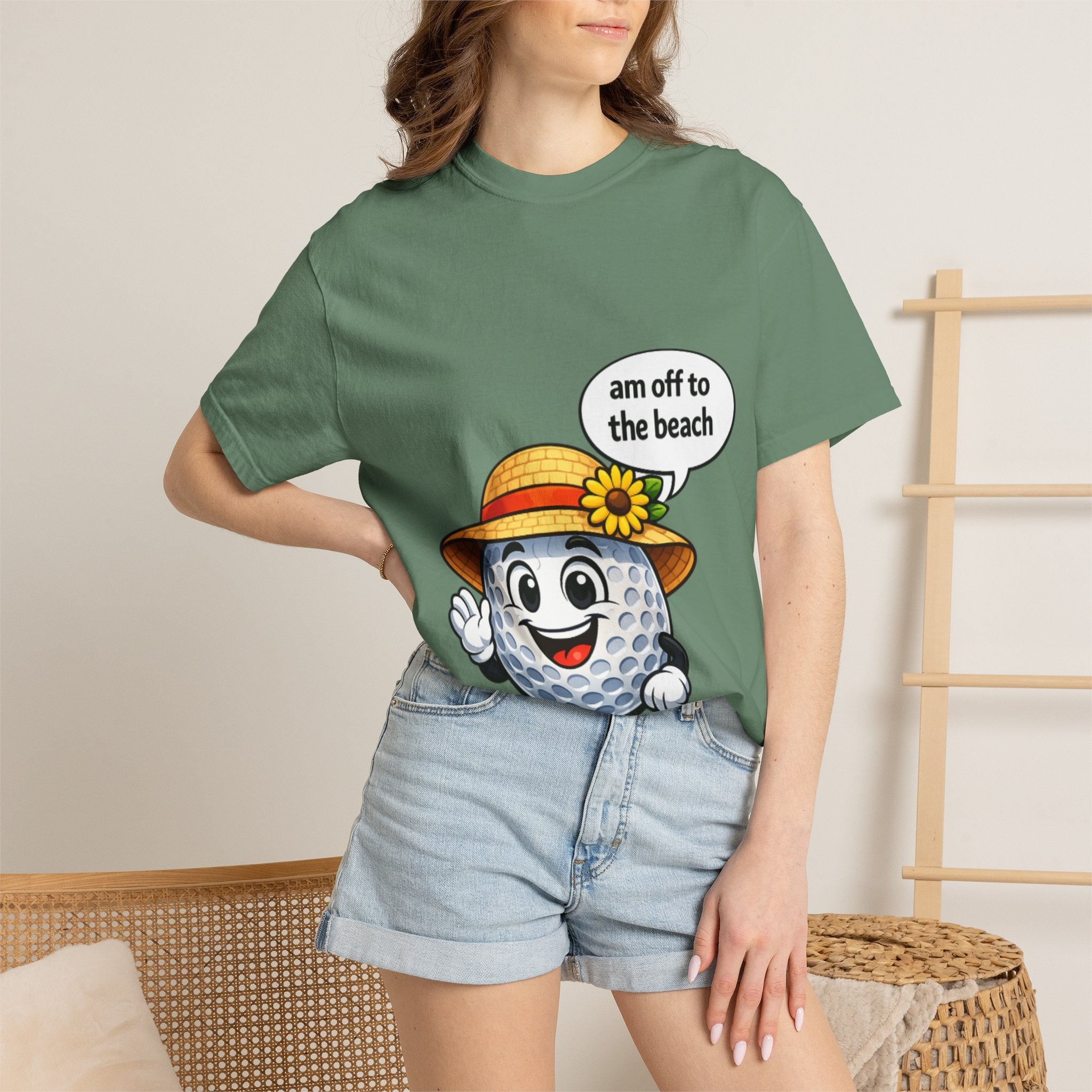 Golf Ball Graphic Tee — "am off to the beach" Cute Summer Golf T-Shirt