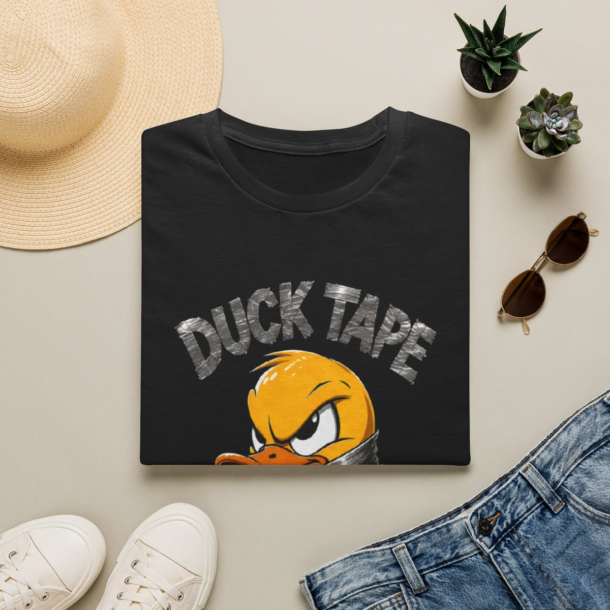 Duck Tape Adult T-Shirt — Funny Angry Duck Wrapped in Duct Tape Graphic Tee
