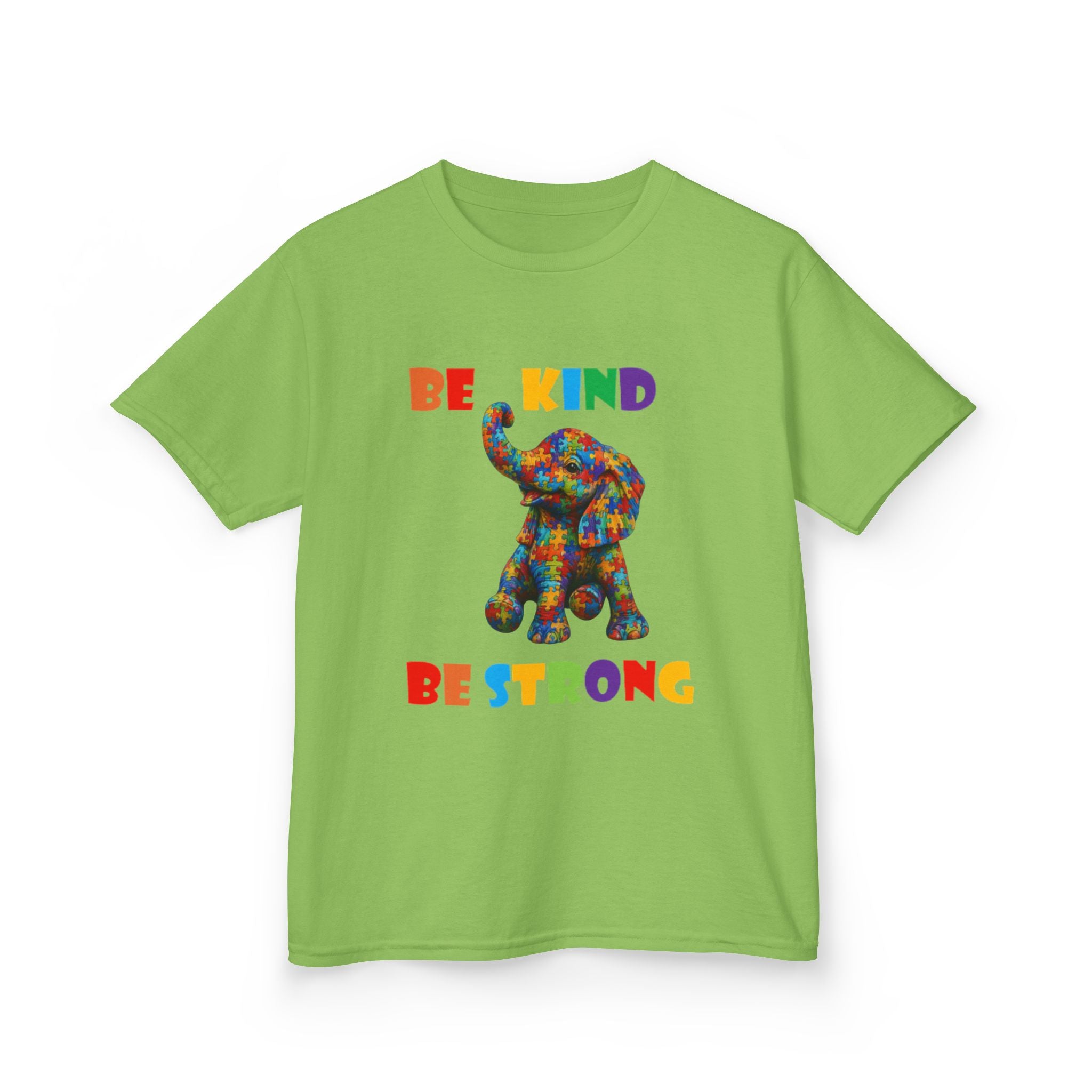 Colorful Patchwork Elephant Be Kind Be Strong Kids Tee | Rainbow Animal Shirt