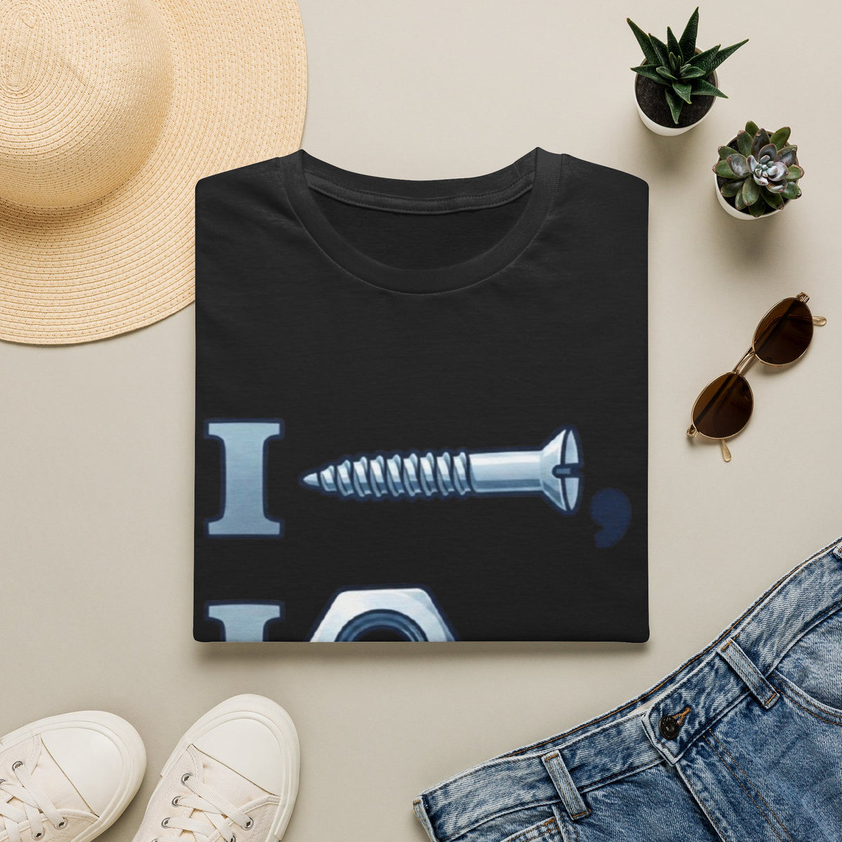 Screw, Nut & Bolt Graphic Adult T-Shirt — I (screw), I (nut), I (bolt) Novelty Tee