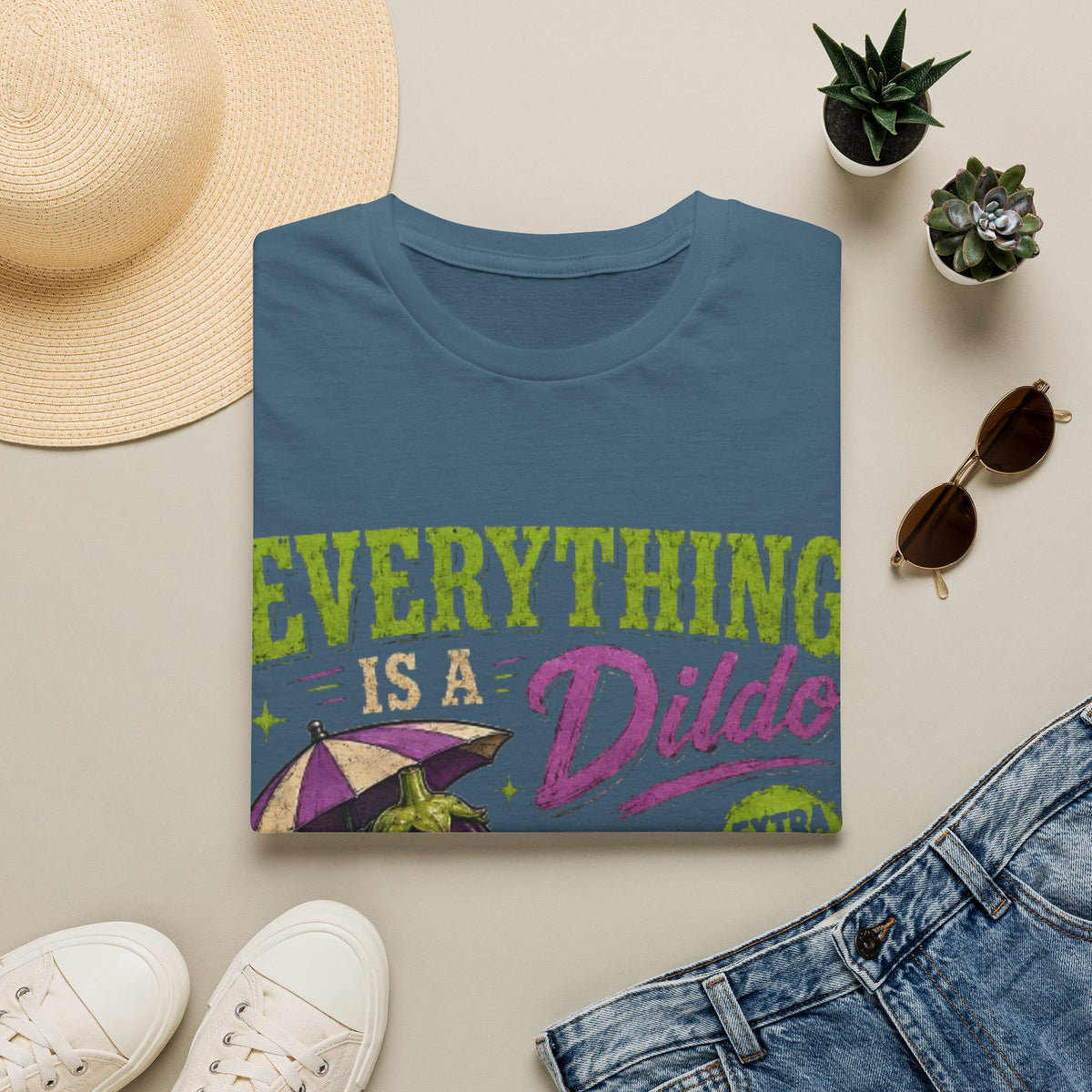Graphic Adult T‑Shirt — "Everything Is a Dildo" Humorous Eggplant Design