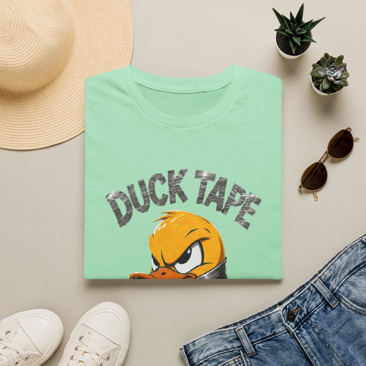 Duck Tape Adult T-Shirt — Funny Angry Duck Wrapped in Duct Tape Graphic Tee