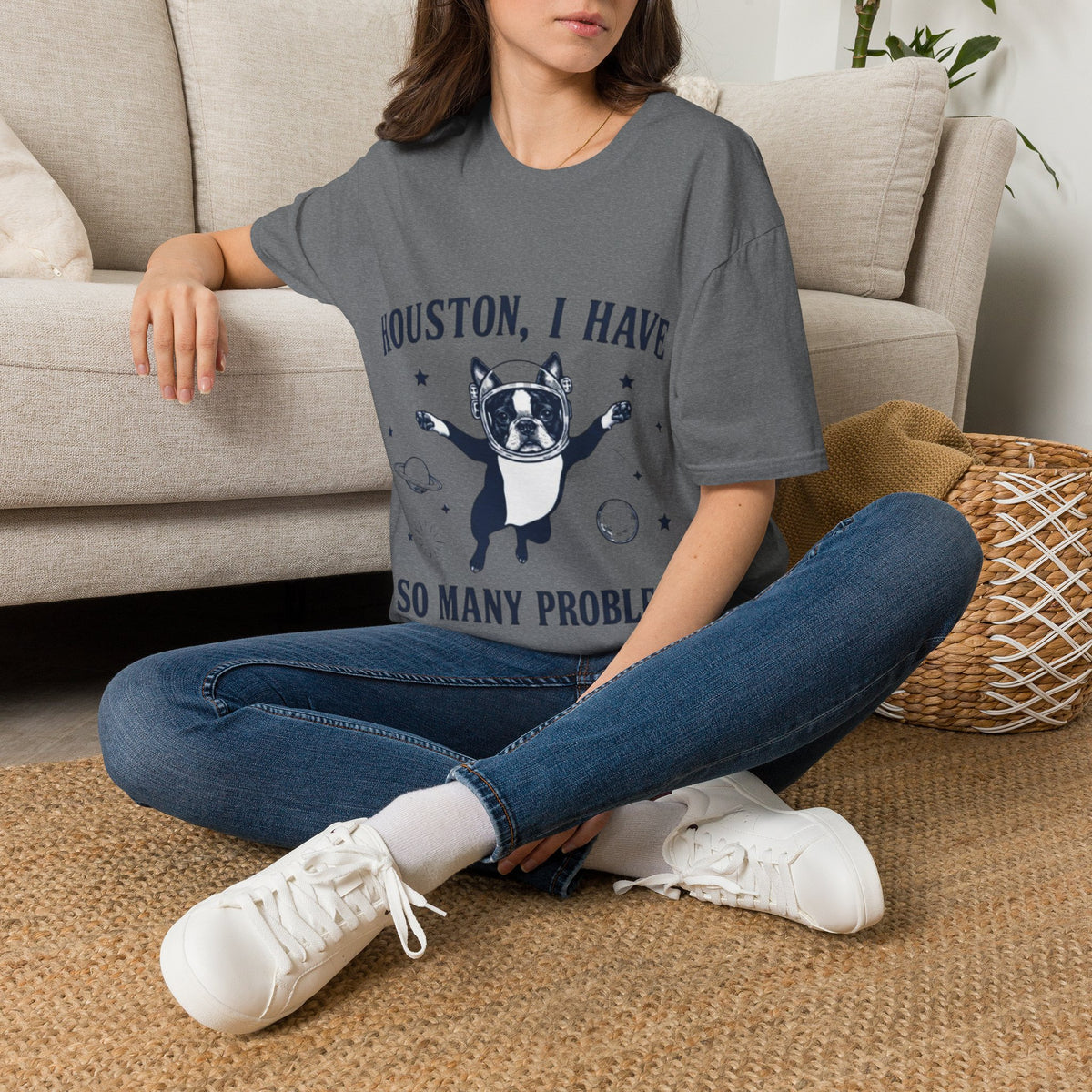 Adult T-Shirt — "Houston, I Have So Many Problems" Astronaut Dog Graphic Tee