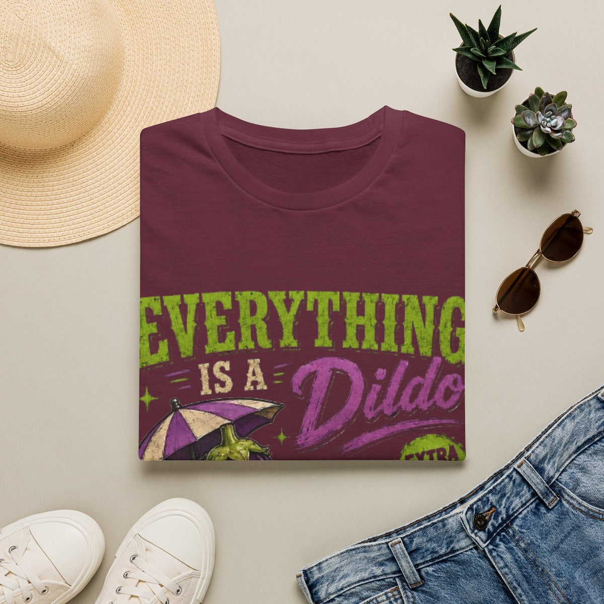 Graphic Adult T‑Shirt — "Everything Is a Dildo" Humorous Eggplant Design