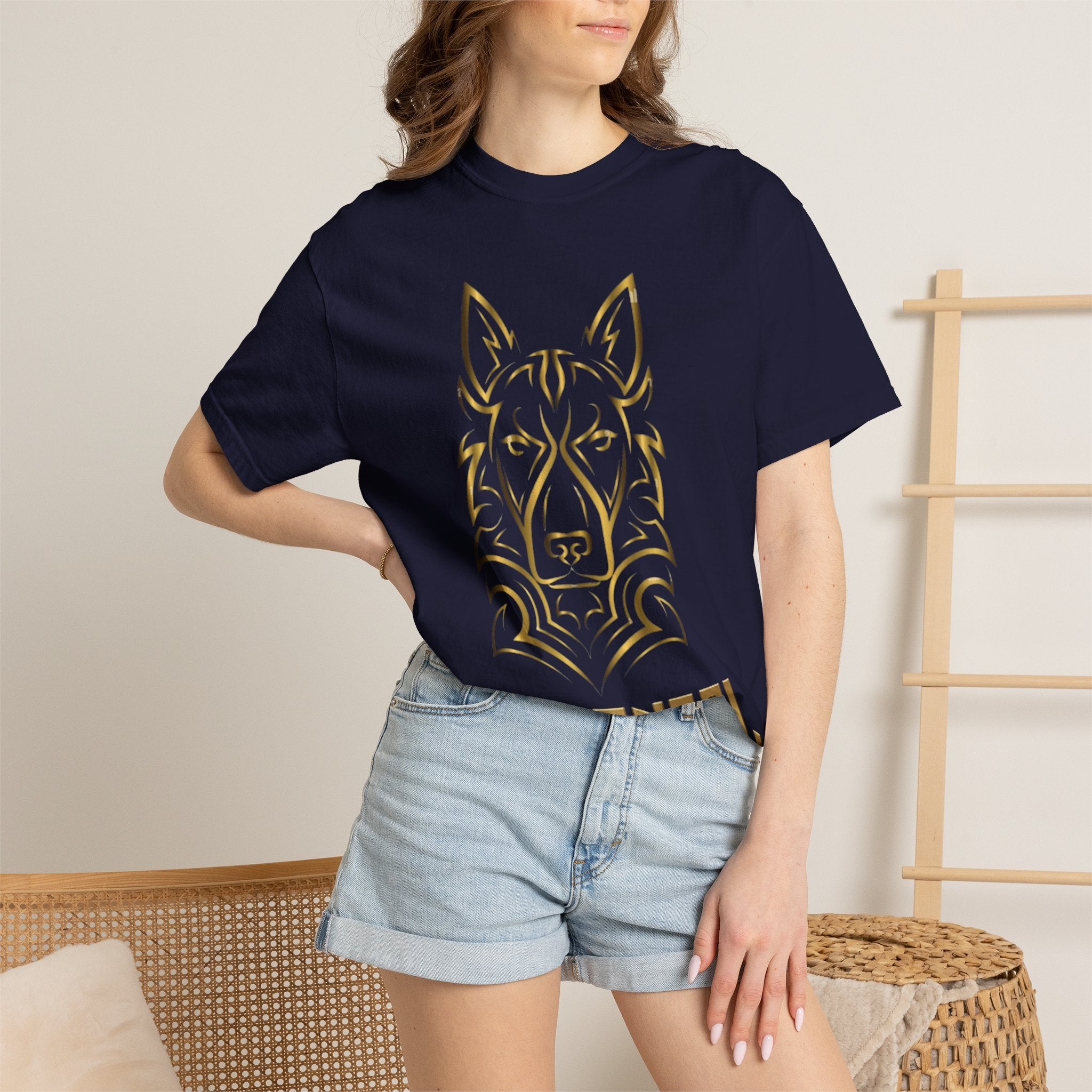 The Angel Wolf Adult T-Shirt — Gold Line Art Graphic Tee