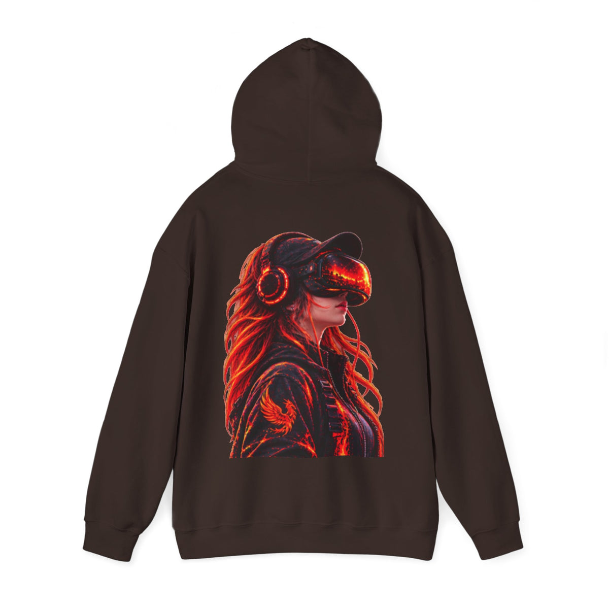 VR Headset Adult Hoodie — Futuristic Gamer Portrait Graphic Hooded Sweatshirt