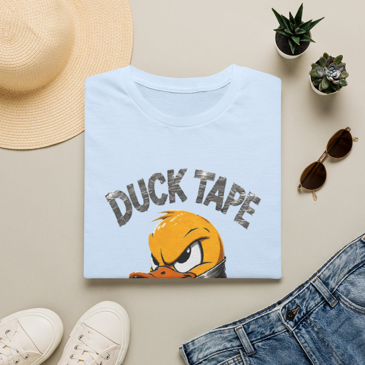 Duck Tape Adult T-Shirt — Funny Angry Duck Wrapped in Duct Tape Graphic Tee