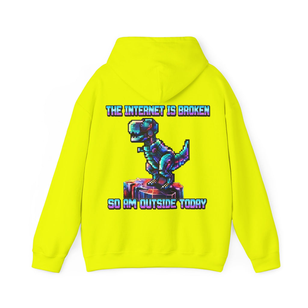 Retro Pixel Dino Adult Hoodie - "The Internet Is Broken So I’m Outside Today"