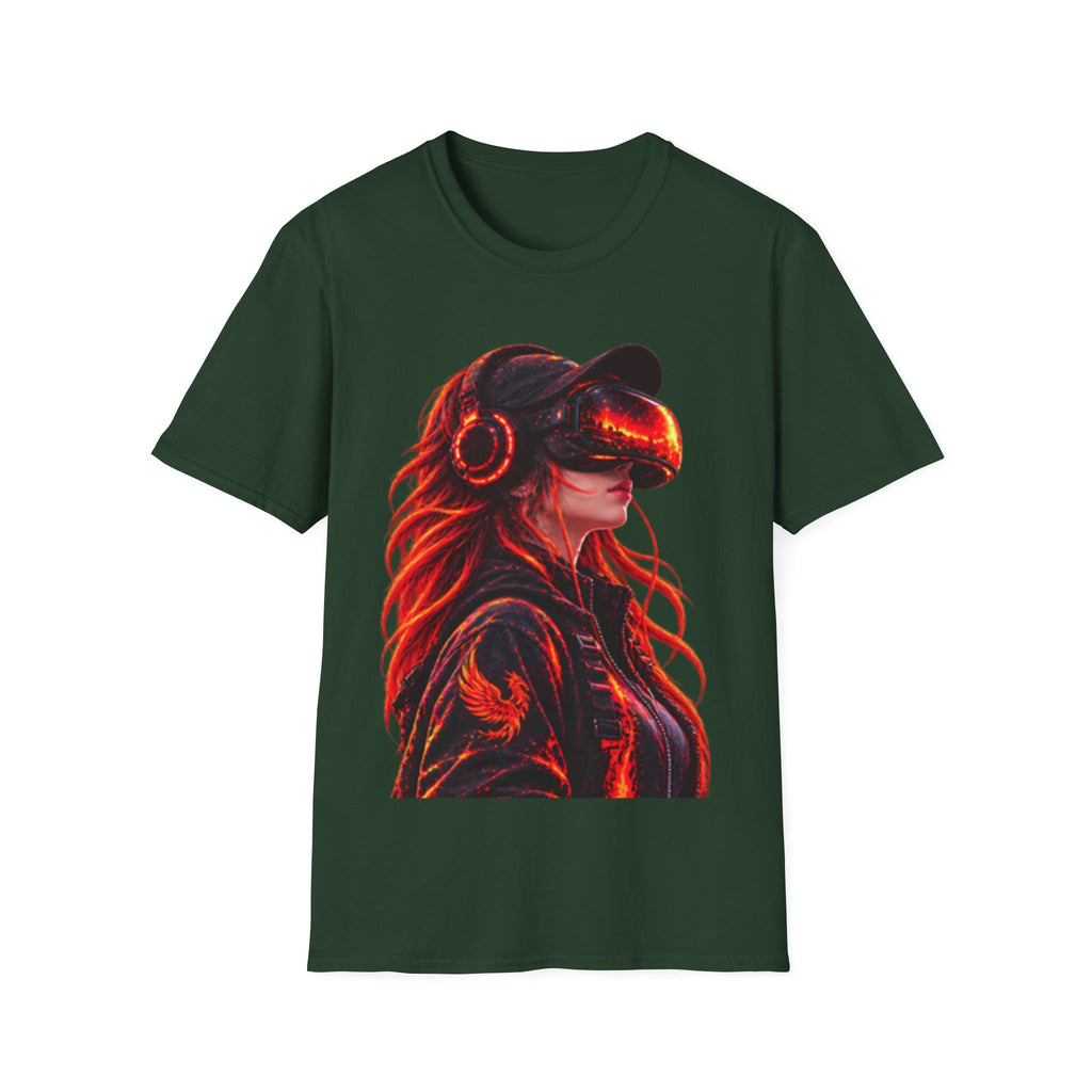 VR Girl Graphic Adult T-Shirt — Neon Cyberpunk Virtual Reality Tee