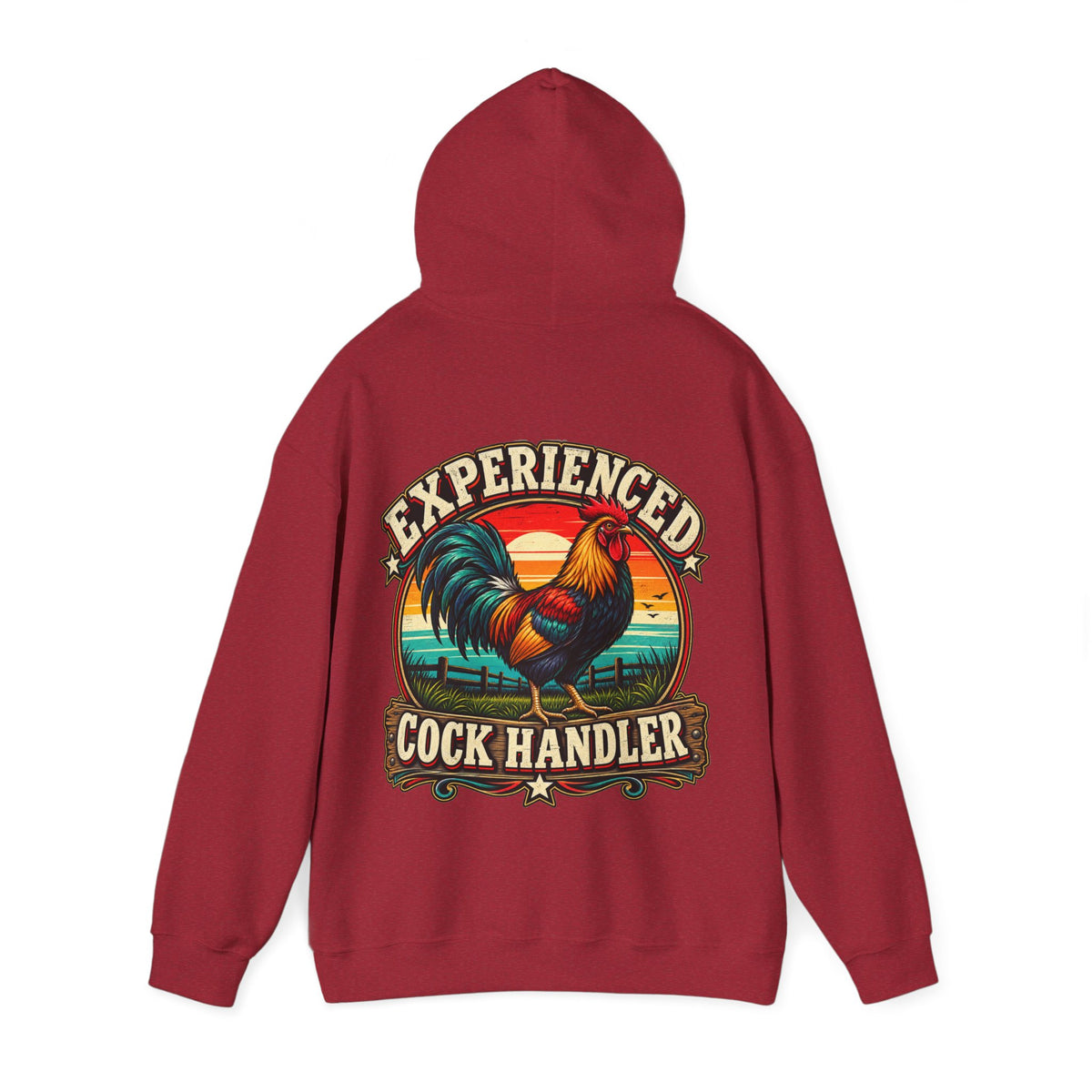 Adult Hoodie — "Experienced Cock Handler" Vintage Rooster Farm Humor Pullover