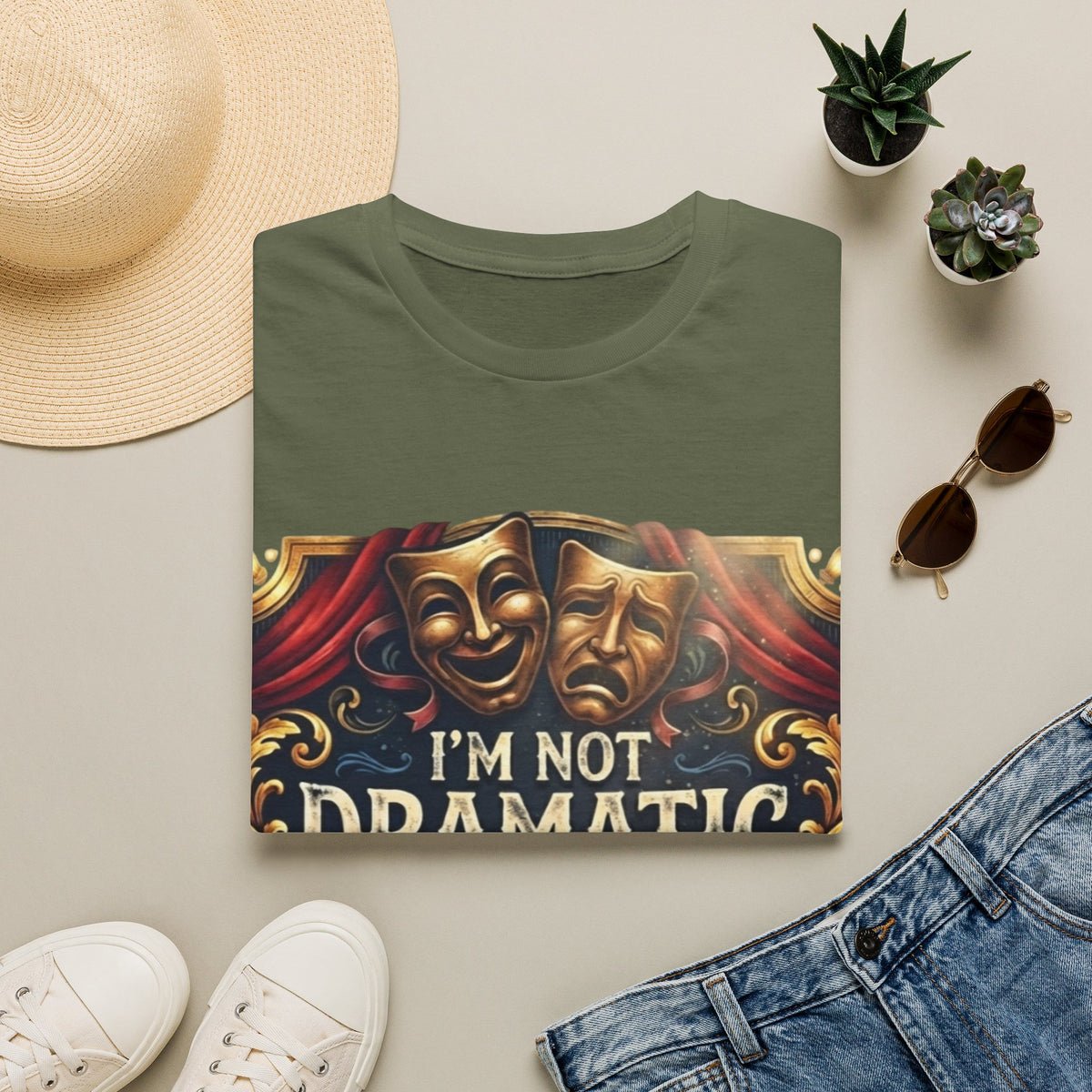 Theatrical Drama Mask Adult T‑Shirt — "I'm Not Dramatic I'm Theatrical" Graphic Tee