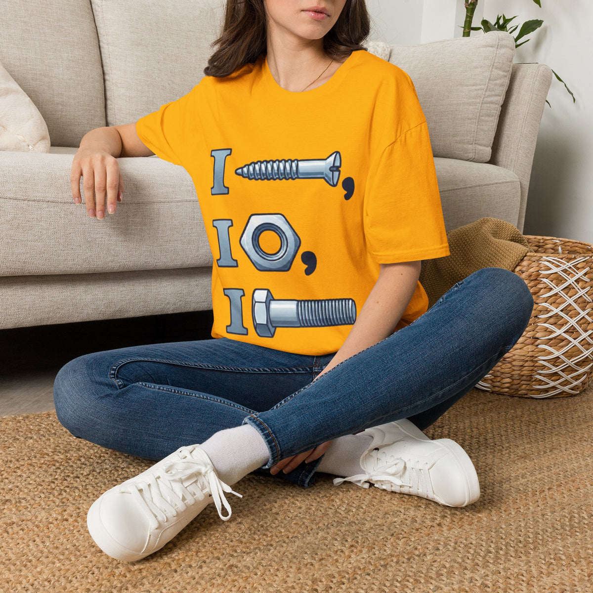 Screw, Nut & Bolt Graphic Adult T-Shirt — I (screw), I (nut), I (bolt) Novelty Tee