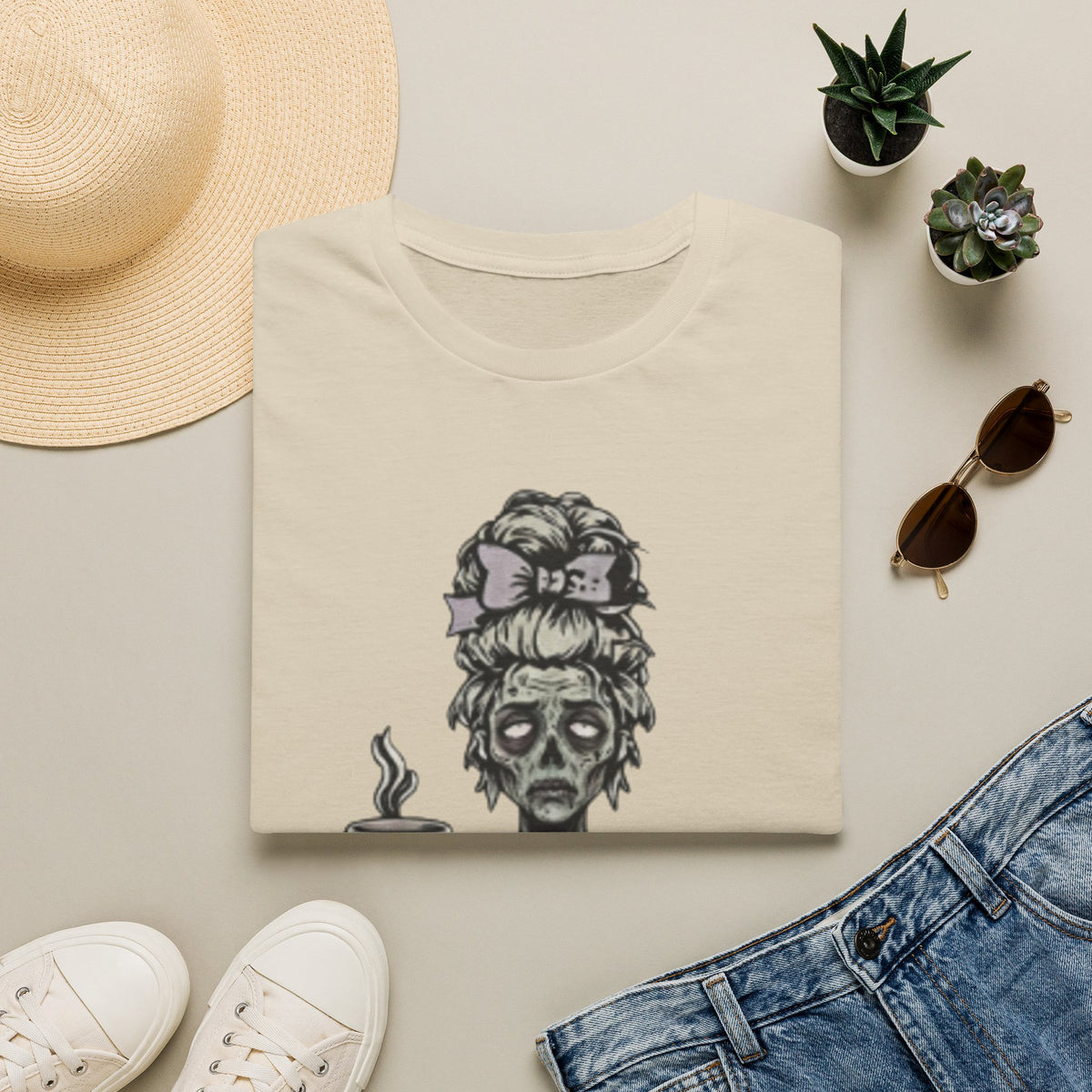 Mombie Adult T-Shirt – Funny Zombie Coffee Tee for Halloween & Horror Fans