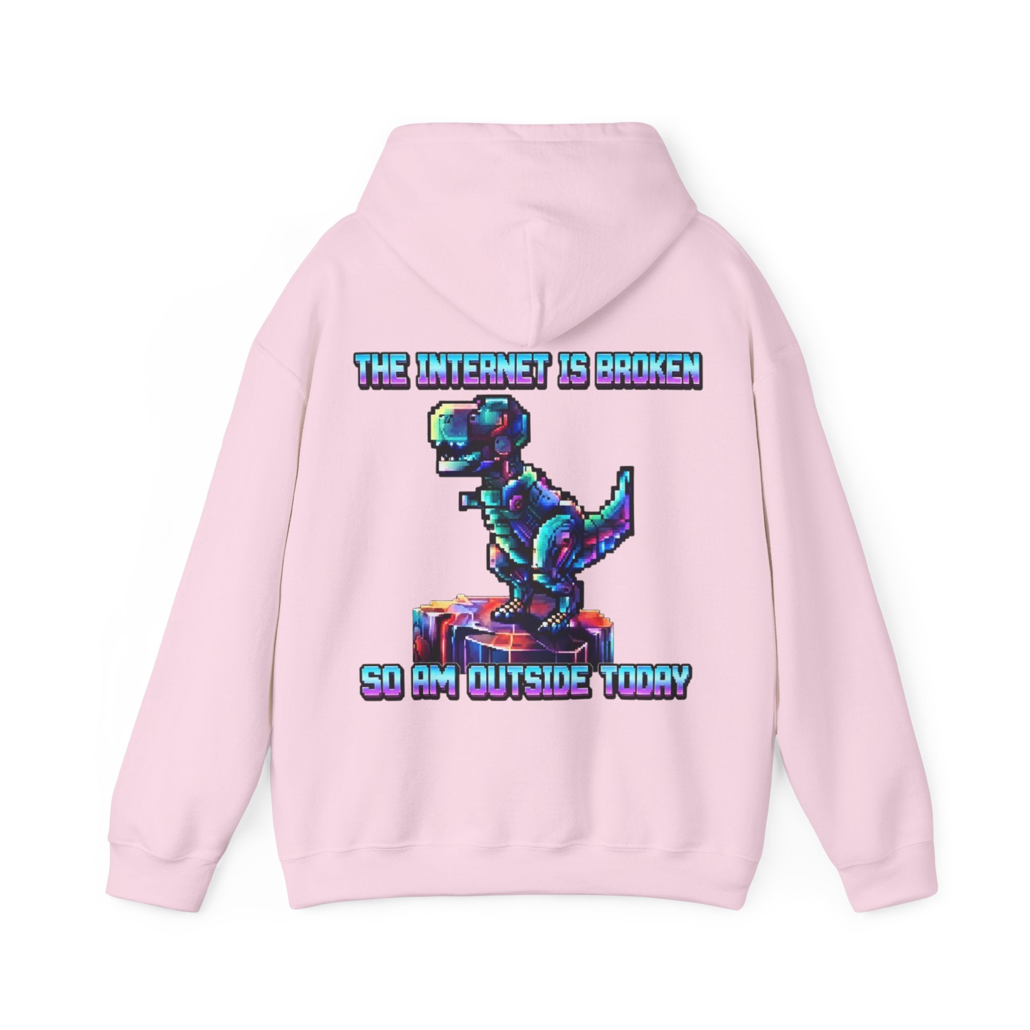 Retro Pixel Dino Adult Hoodie - "The Internet Is Broken So I’m Outside Today"