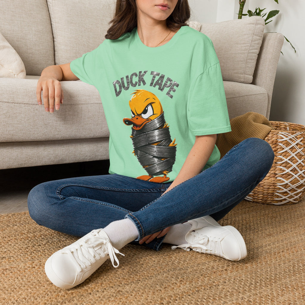 Duck Tape Adult T-Shirt — Funny Angry Duck Wrapped in Duct Tape Graphic Tee